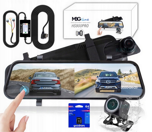 Videorekordér V Spätnom Zrkadle 10'' 170° 2K+FHD HS900PRO Karta 64GB