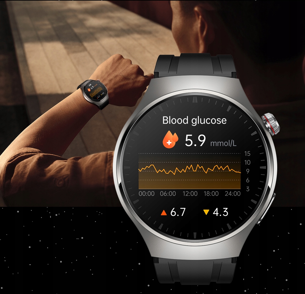 SMARTWATCH ZEGAREK CIŚNIENIOMIERZ EKG GLUKOZA GLIKEMIA HRV ROZMOWY MENU PL Kompatybilność systemowa Android iOS Windows Phone