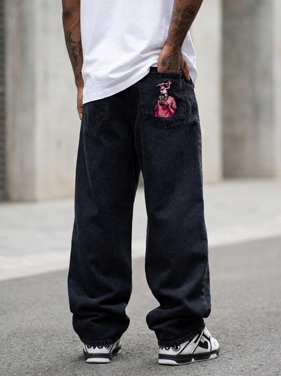 Široké Džínové Kalhoty Baggy Pánské Černé Jigga G Panther XL