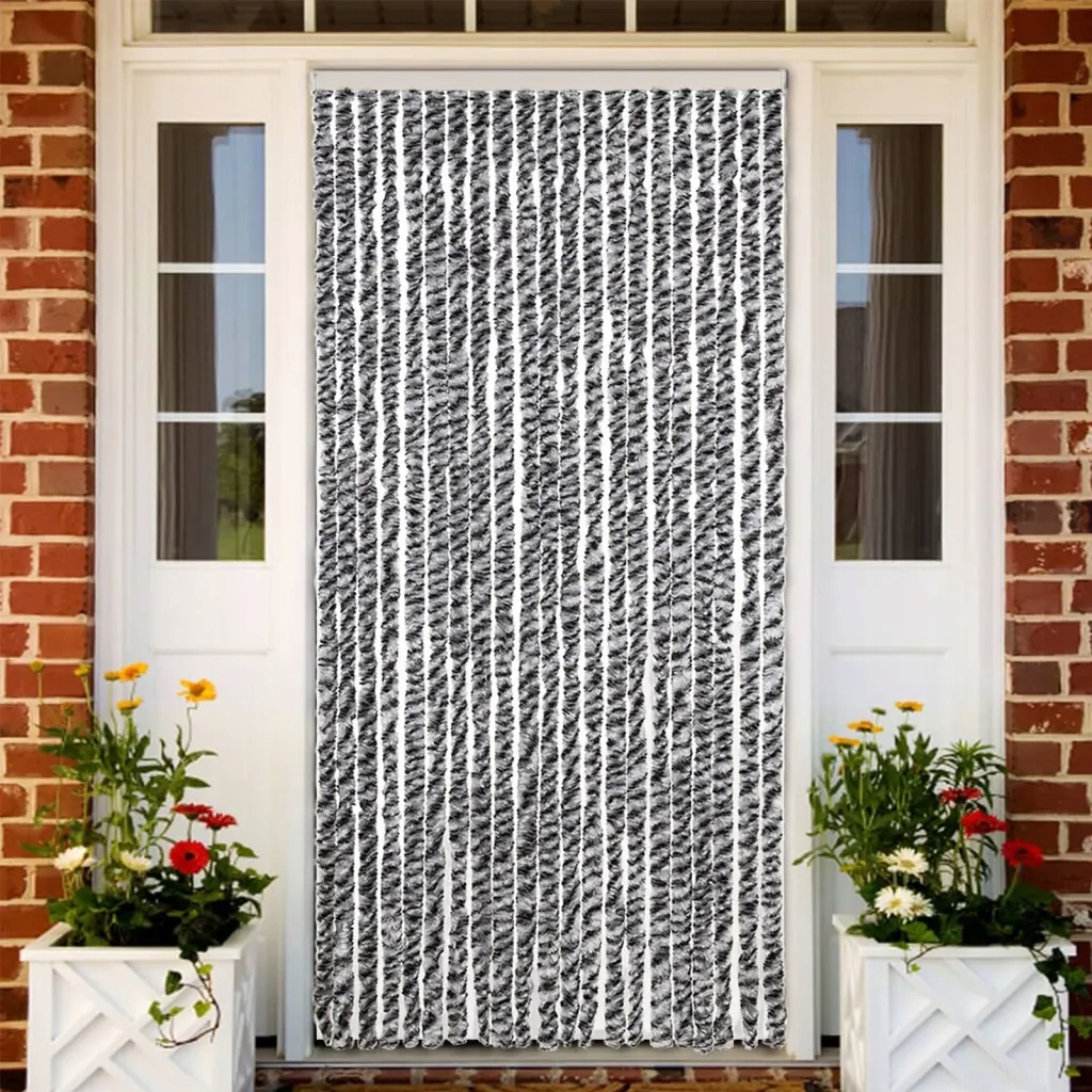 Závěs proti hmyzu černý a bílý 90 x 220 cm žinylka Šedá 377335