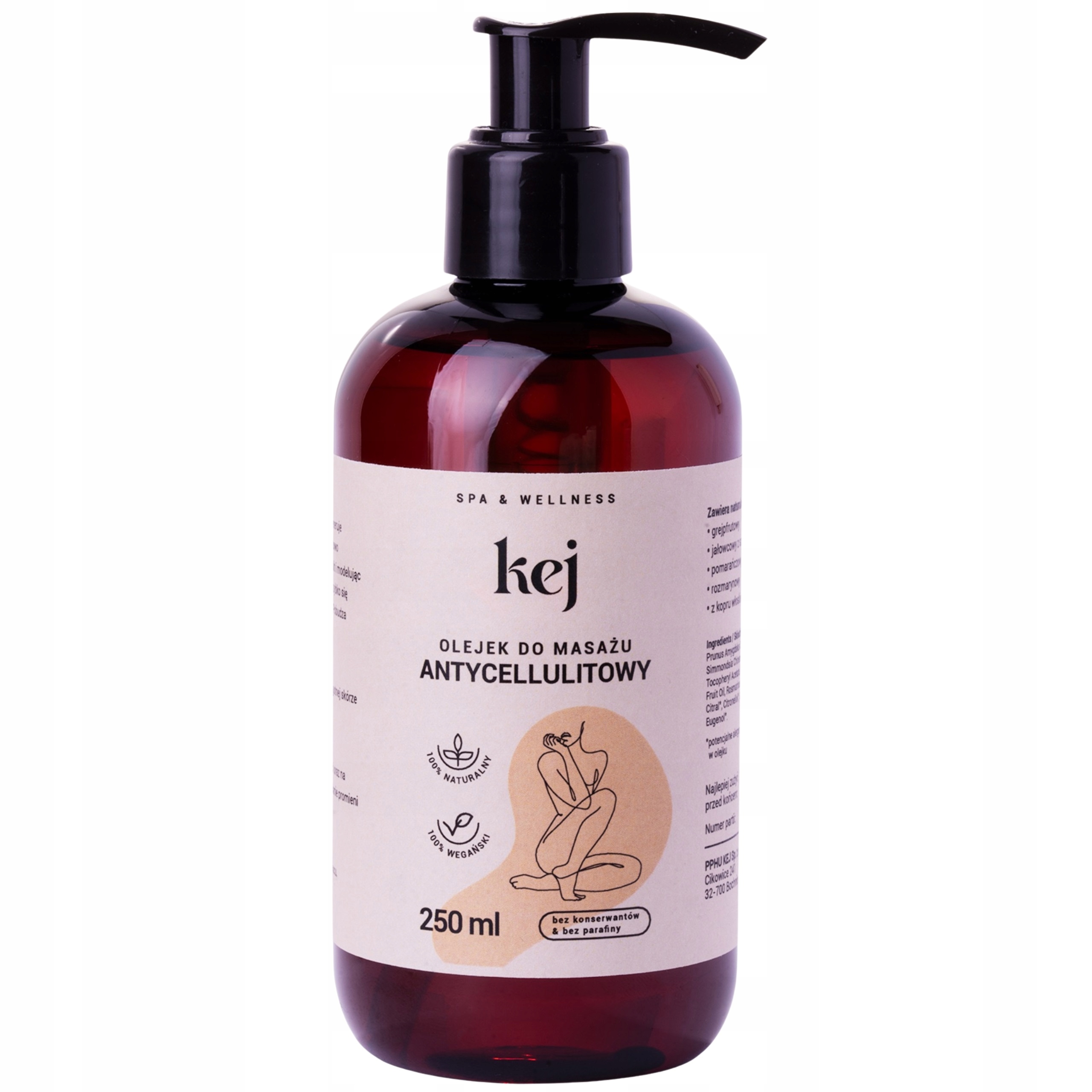 Olejek do masażu Antycellulitowy 250 ml olejek do masażu twarzy bio Kej