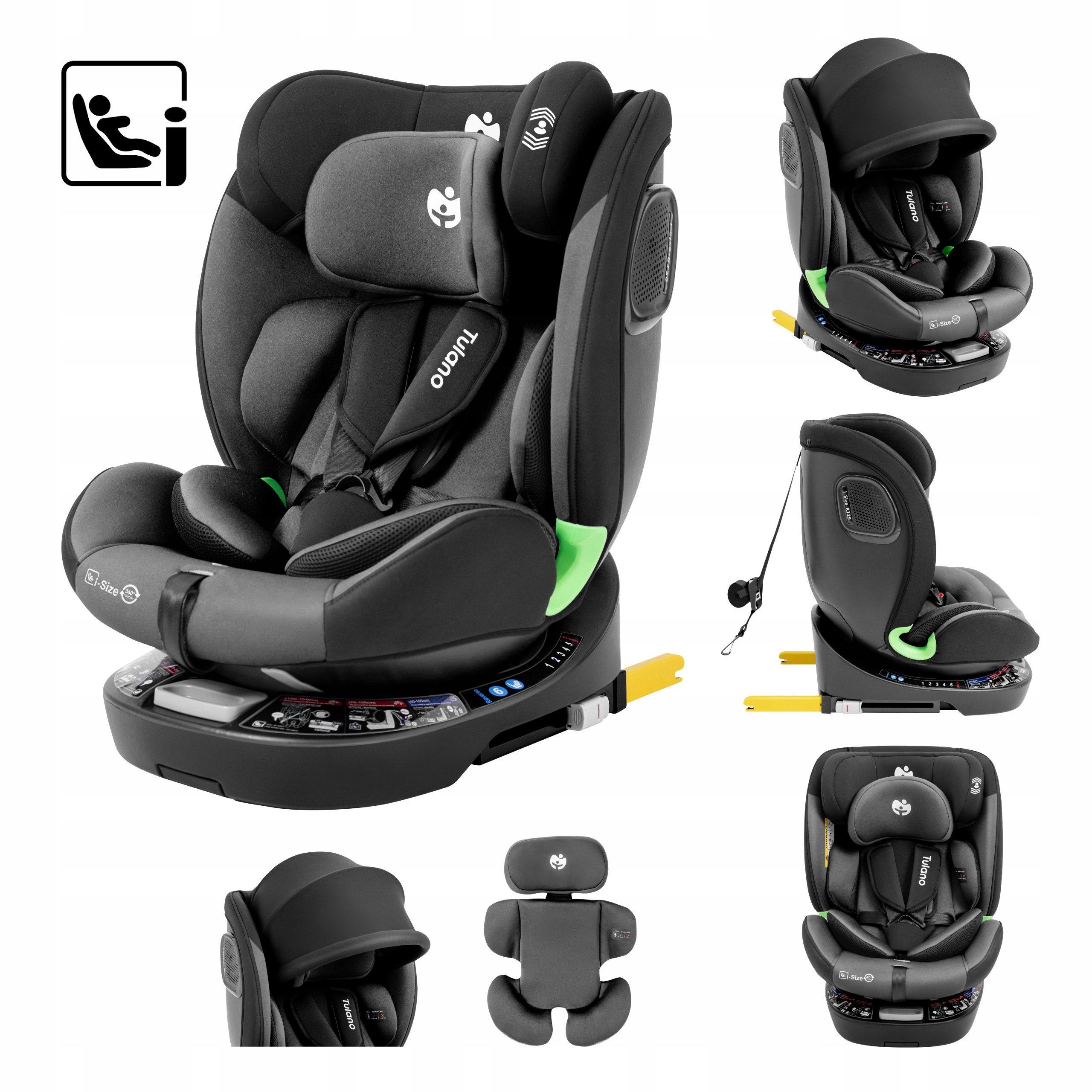 Fotelik samochodowy 0-36kg Tulano i-Size isofix R129 obrotowy 360° 40-150cm