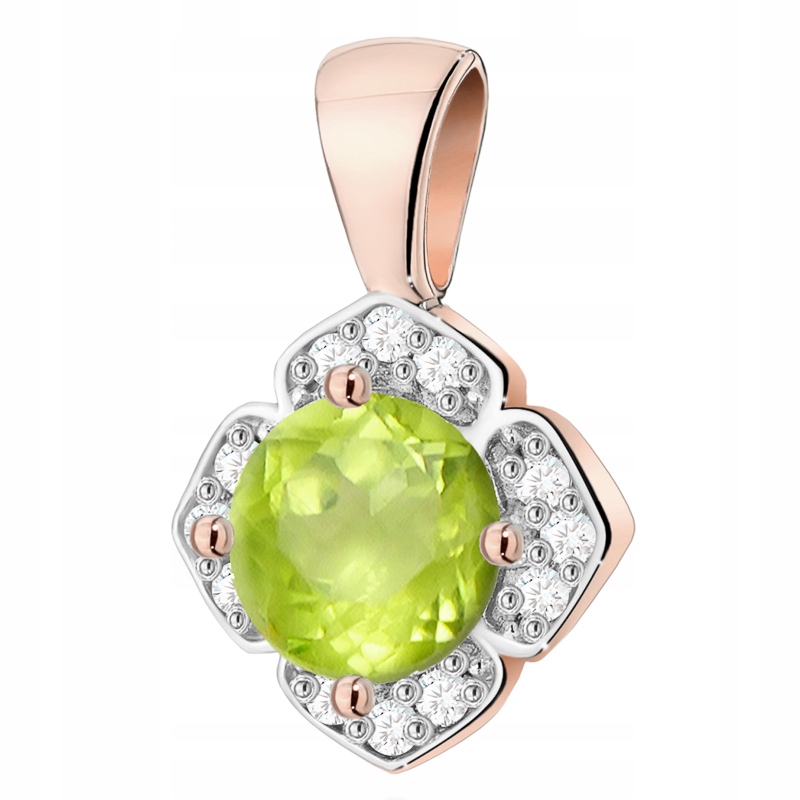 Zlatý Přívěsek Přívěsek pr. 585 Květina Brilianty 0,06 ct a Olivín 0,60 ct