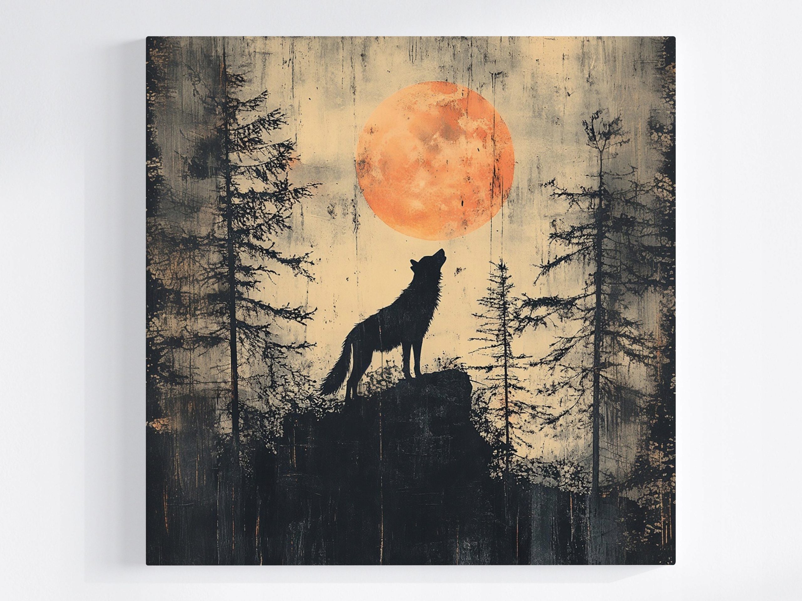 Obraz Na Plátně Canvas Vlk Vytí Měsíc Les Skály Noc Příroda 50x50