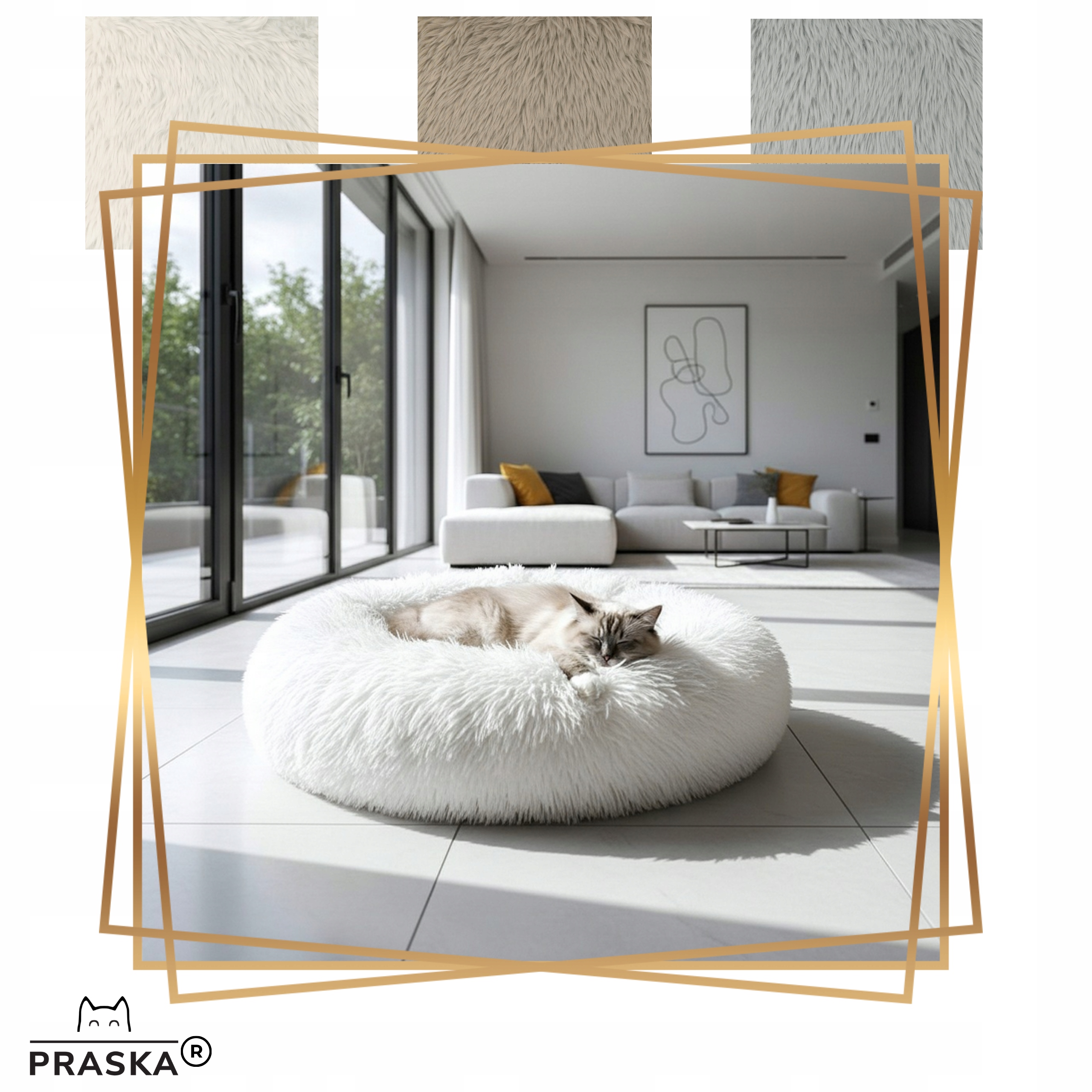 Levně Pražská pelíšek pro kočky Mrak Relaxace, nadýchaná kožešina 85 cm Barvy