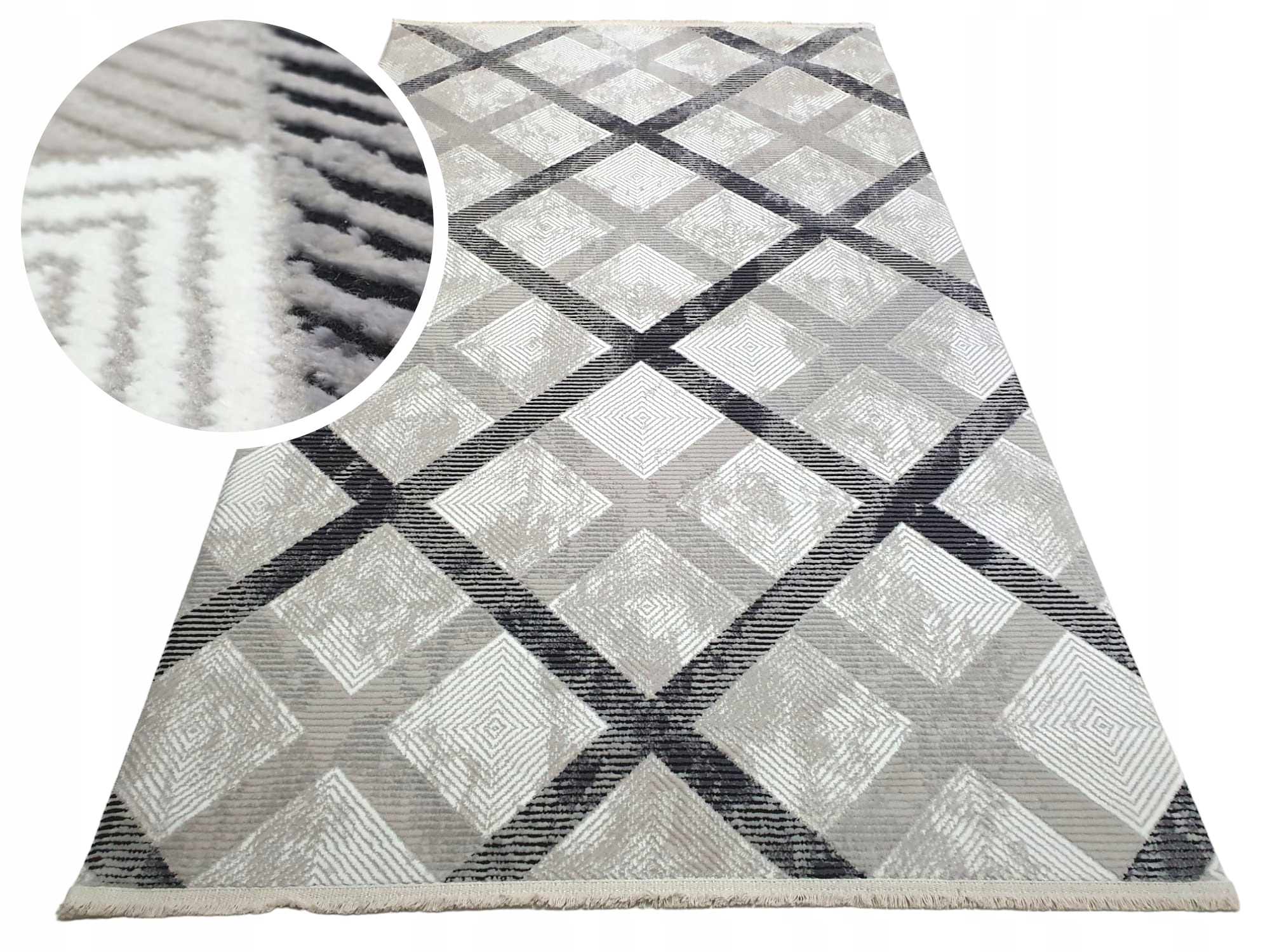 Dywan Gordion 3 dywilan 200x300 beżowy geometryczny romby połysk loftowy