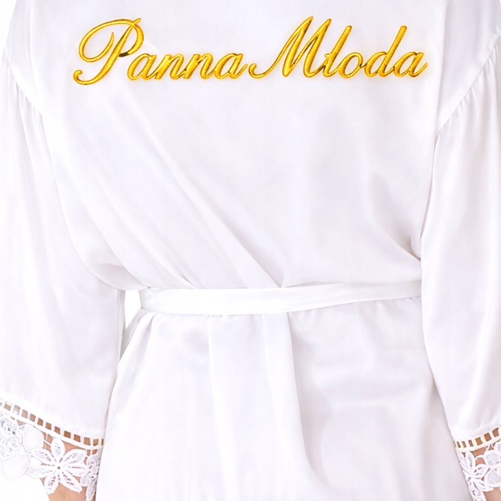 Svatební saténový župan plus size pro nevěstu s krajkou a výšivkou 2XL