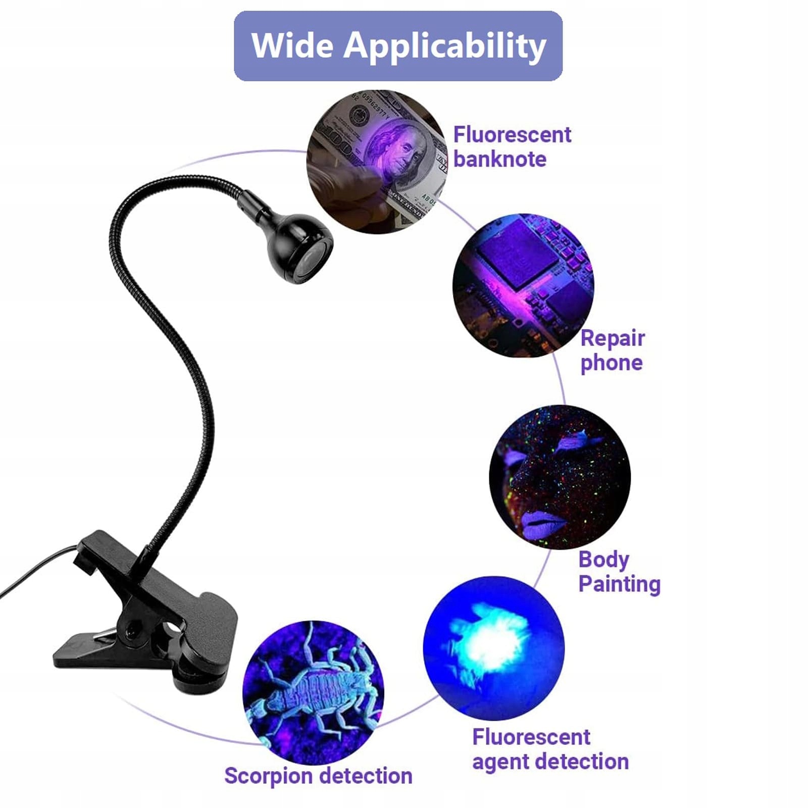 SUNUV Lampa UV LED Do Paznokci Z Klipsem Do Manicure Żelowego — miniatura 6