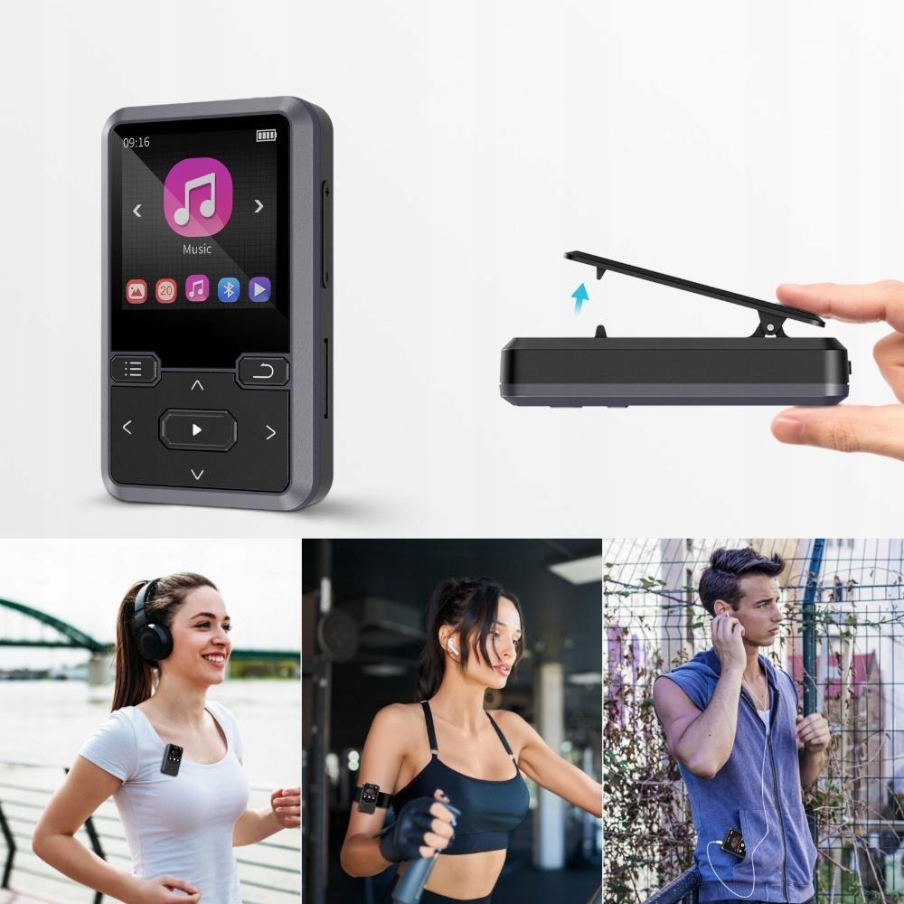 Przenośny odtwarzacz MP3/MP4 Bluetooth radio krokomierz do ćwiczeń czarny