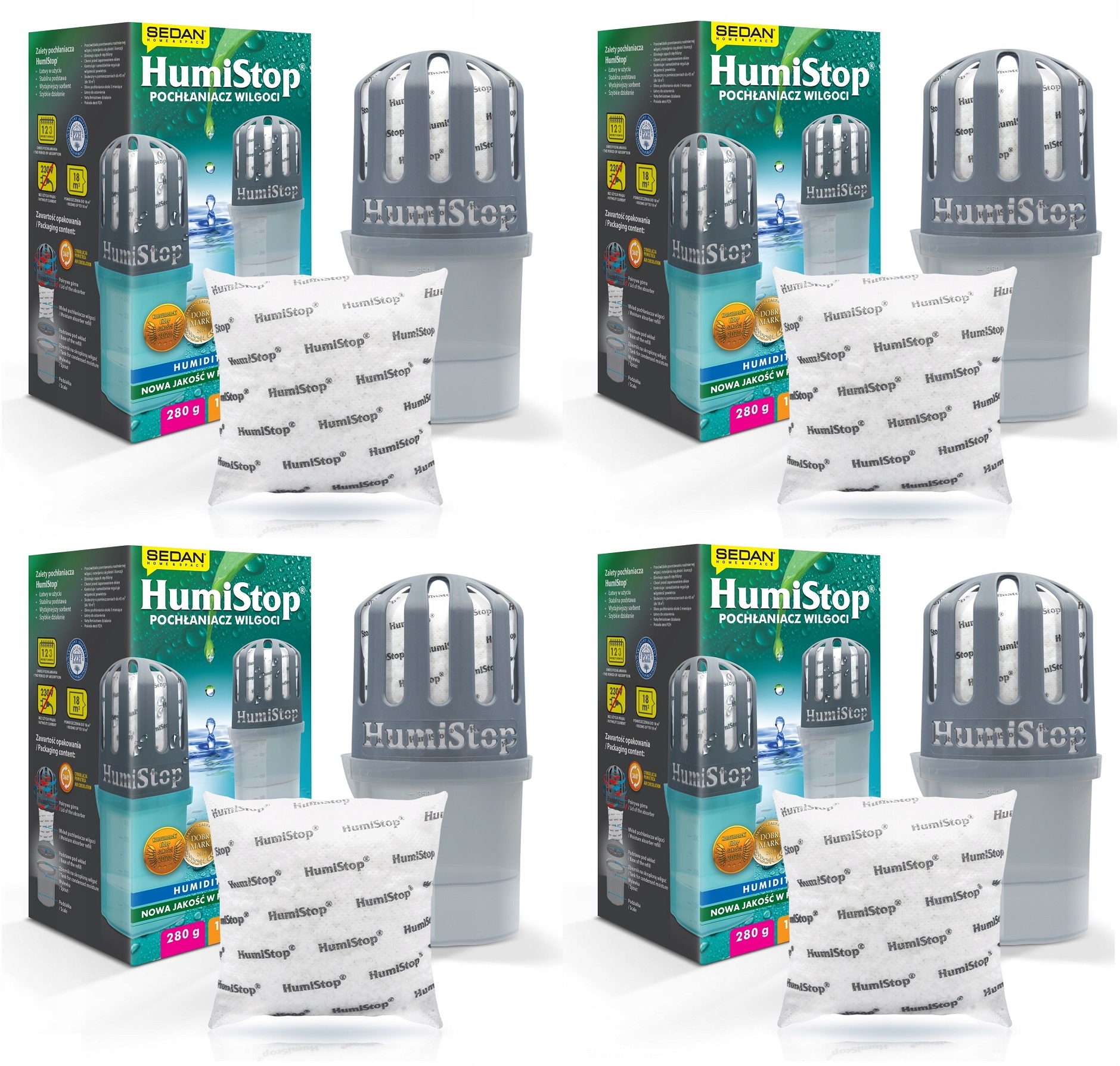 

4 Pochłaniacze Wilgoci Humistop z 8 Wkładami