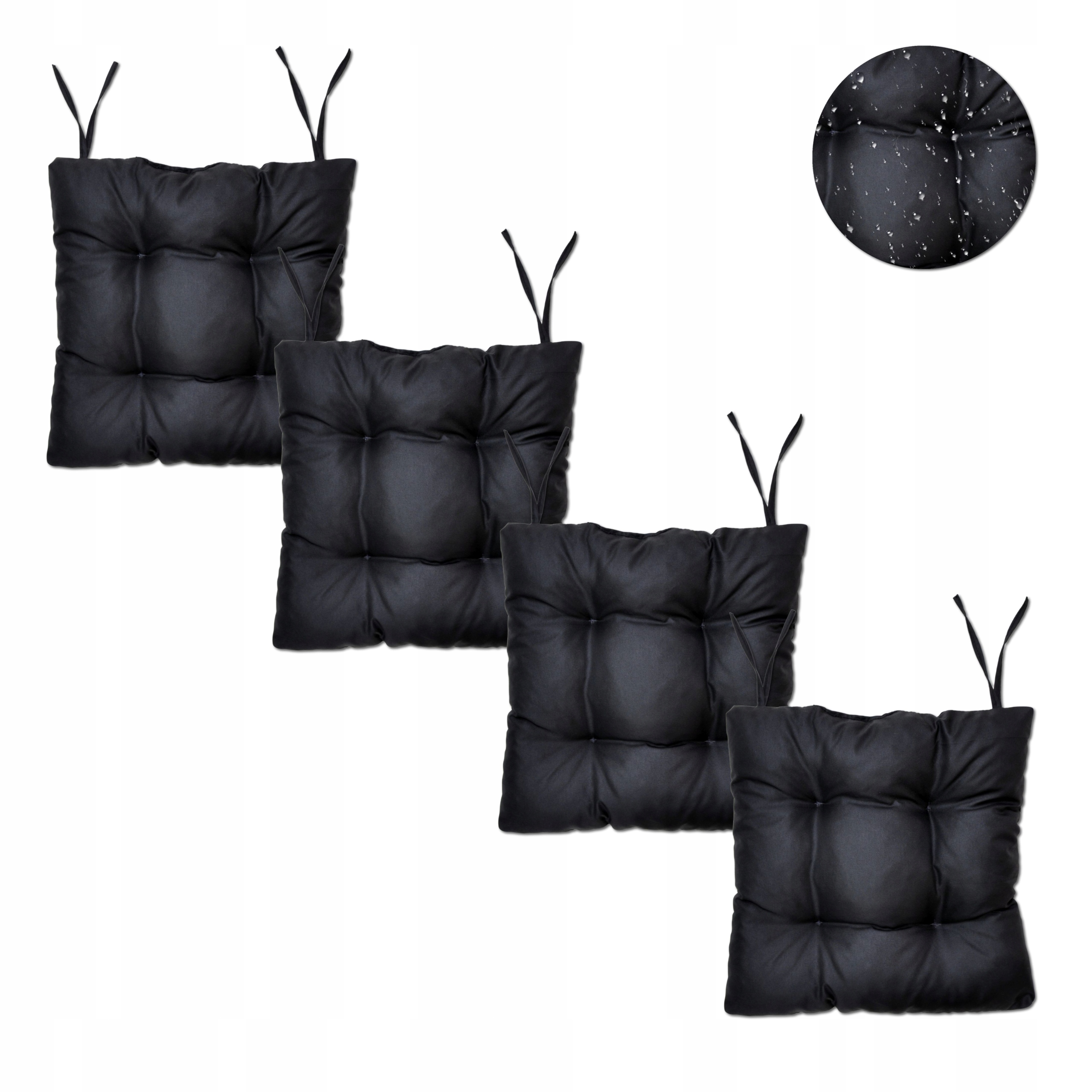 4x Wodoodporna Poduszka Ogrodowa Pikowana Wiązana na Krzesło Fotel 40x40 cm