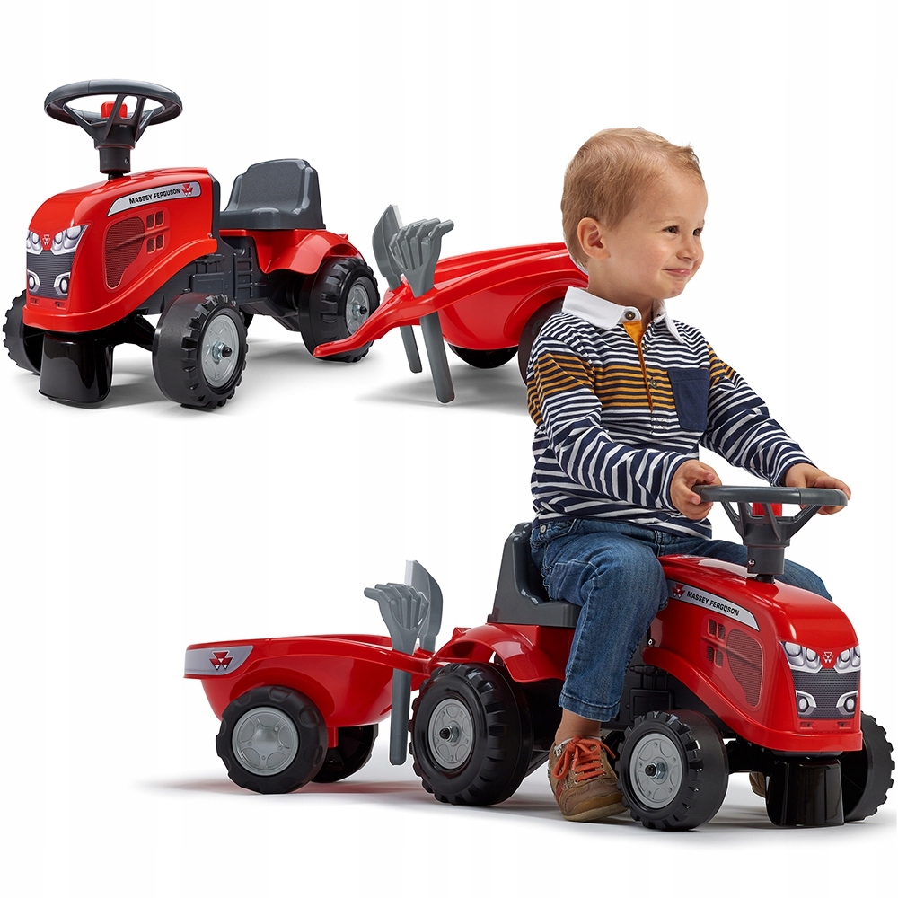 Falk Traktorek Baby Massey Ferguson Czerwony z Przyczepką akc. Od 1 roku