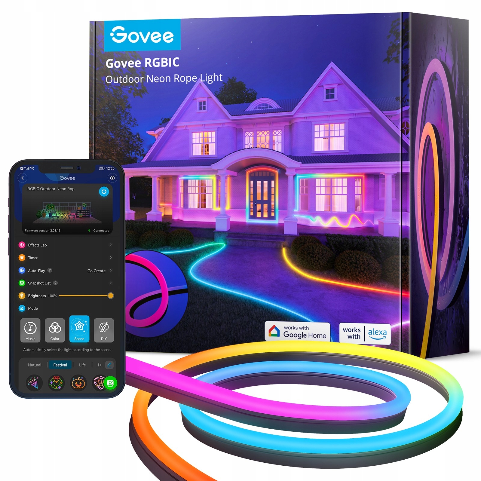 Vonkajšie neónové pásy Govee H61A8 10m Led pás Wi-Fi, Bluetooth, R