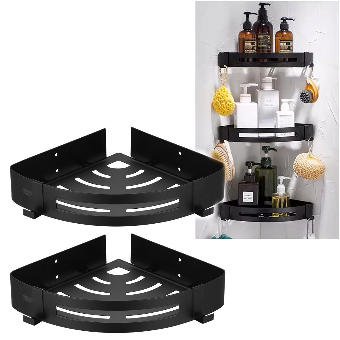 

2x Półka Łazienkowa Pod Prysznic Czarna Loft stal