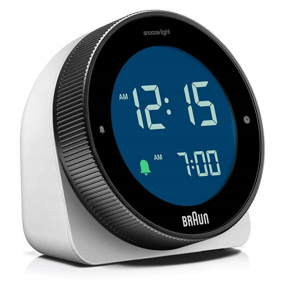 Bílý Kulatý Podsvícený Elektronický Budík Braun BC24W Alarm Opakované Zvonění