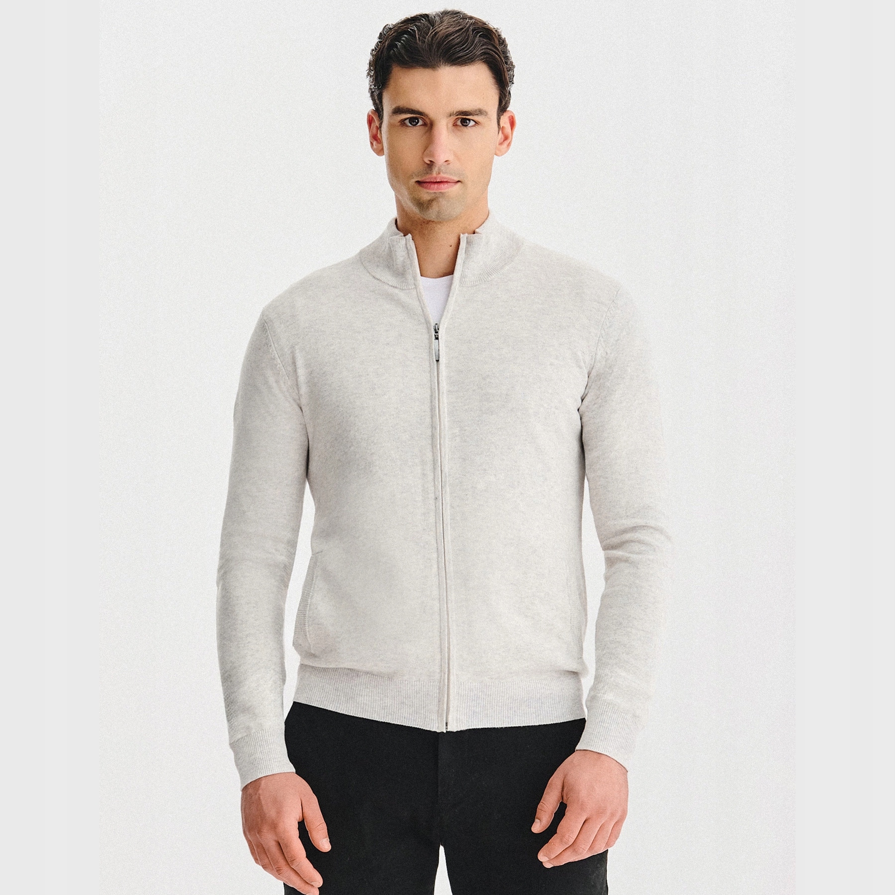 Vlněný pánský rozepínací svetr v šedé barvě Pako Lorente vel XXL