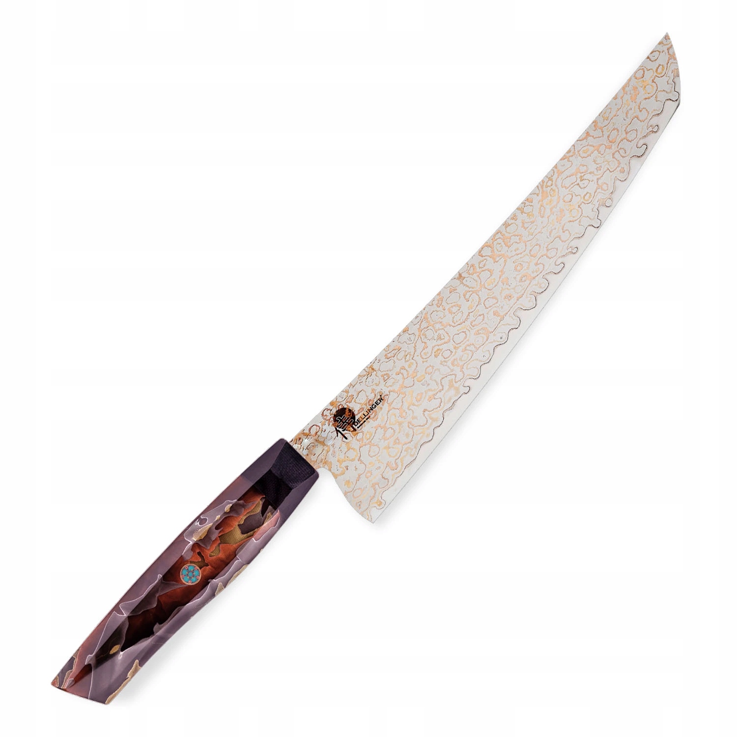 Plátkovací nôž Sujihiki 255 mm Dellinger Resin Mash Gold Damascus