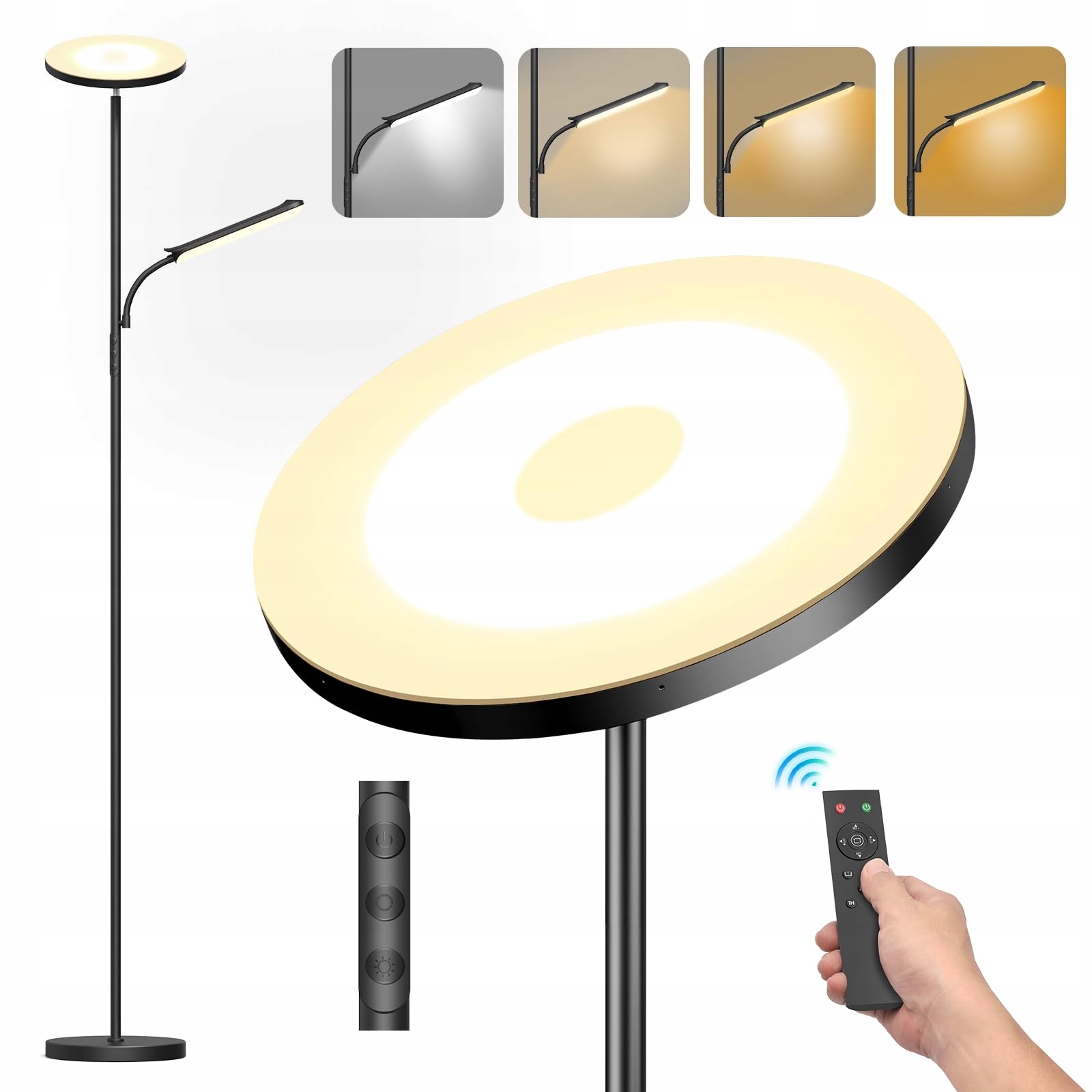 Stojací Led lampa 42 W s regulací jasu a teploty Luckea Černá