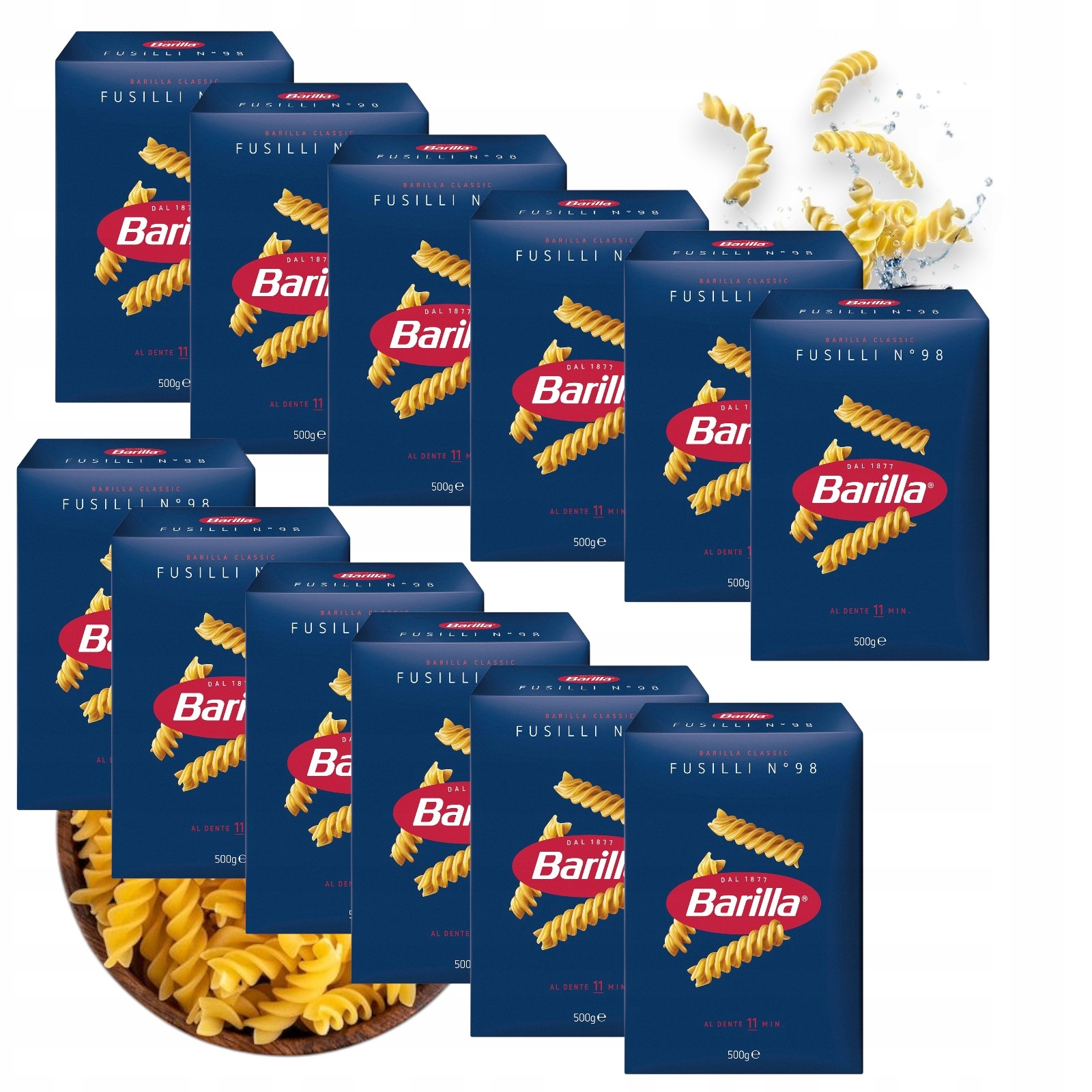 Levně Sada 12 ks Italský Těstoviny Barilla Pasta DI Semola Fusilli N.98 500g