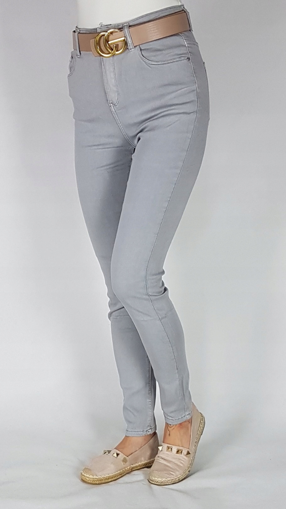 SPODNIE SZARE GOODIES Z WYSOKIM STANEM ROZ 38 Zapięcie zamek