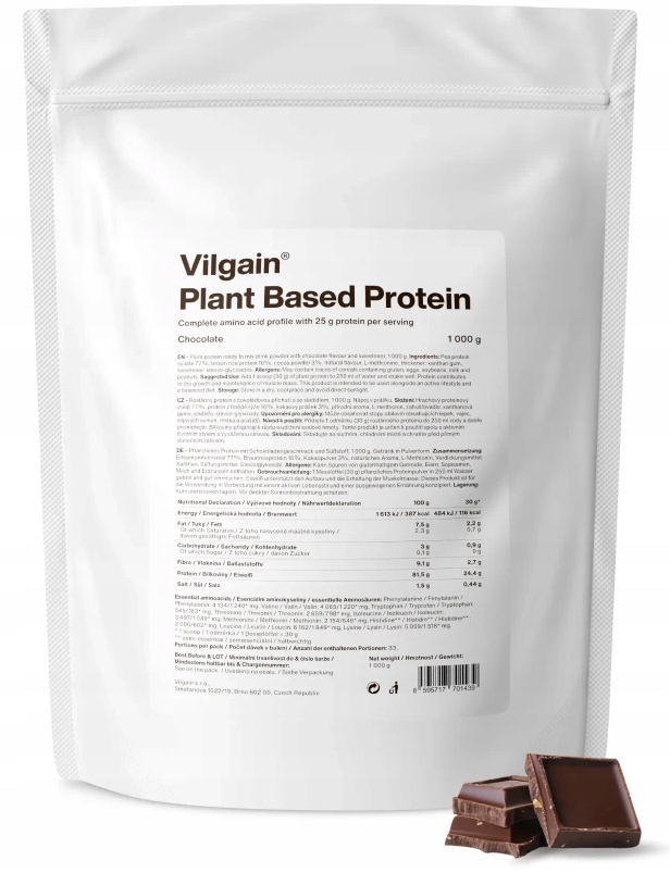 Vilgain Protein rostlinný protein, 1000 g, čokoláda