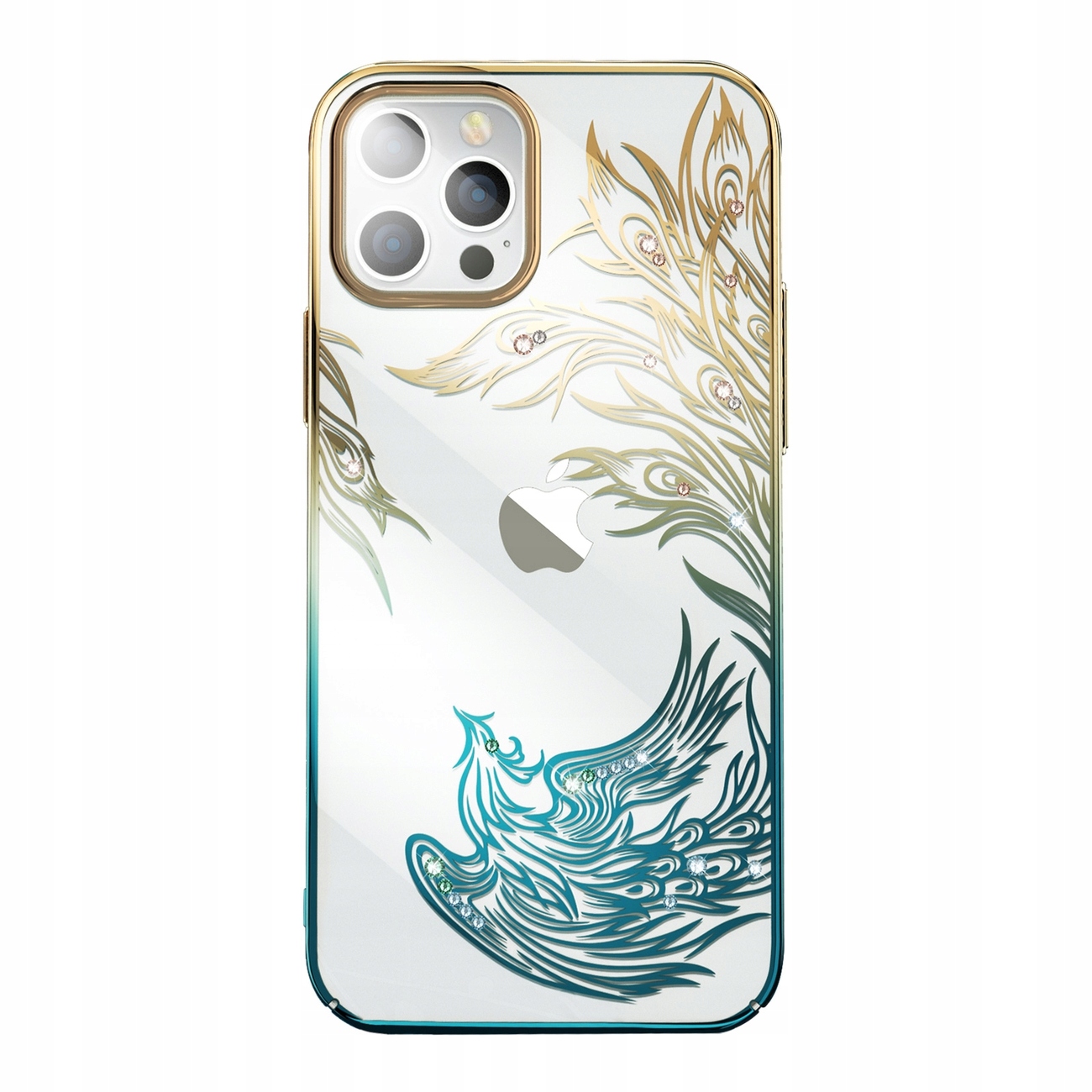Luksusowe etui iPhone 14 Plus z kryształami Kingxbar Phoenix złoto-
