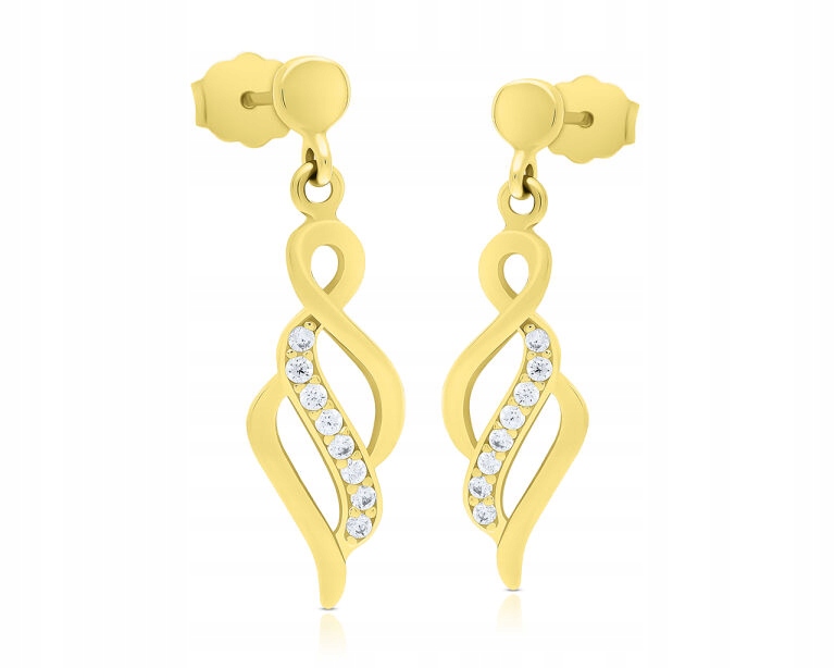 Náušnice Závěsné Zlaté 585 Dýky Zirkony Dámské Originální Vzor