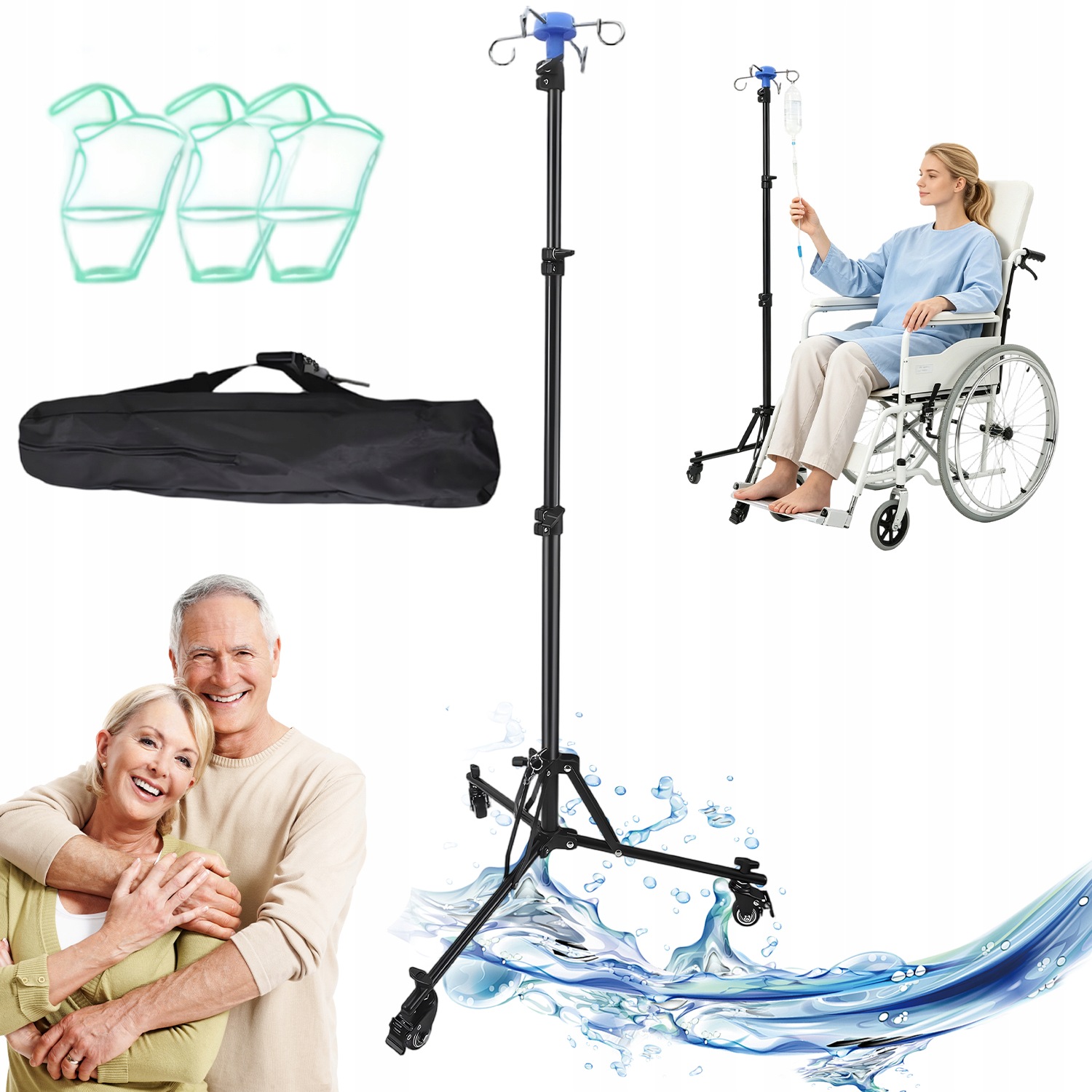 Stojak Do Kroplówki Z 3 Kółkami Regulacją 90–190 CM I Stabilną Podstawą