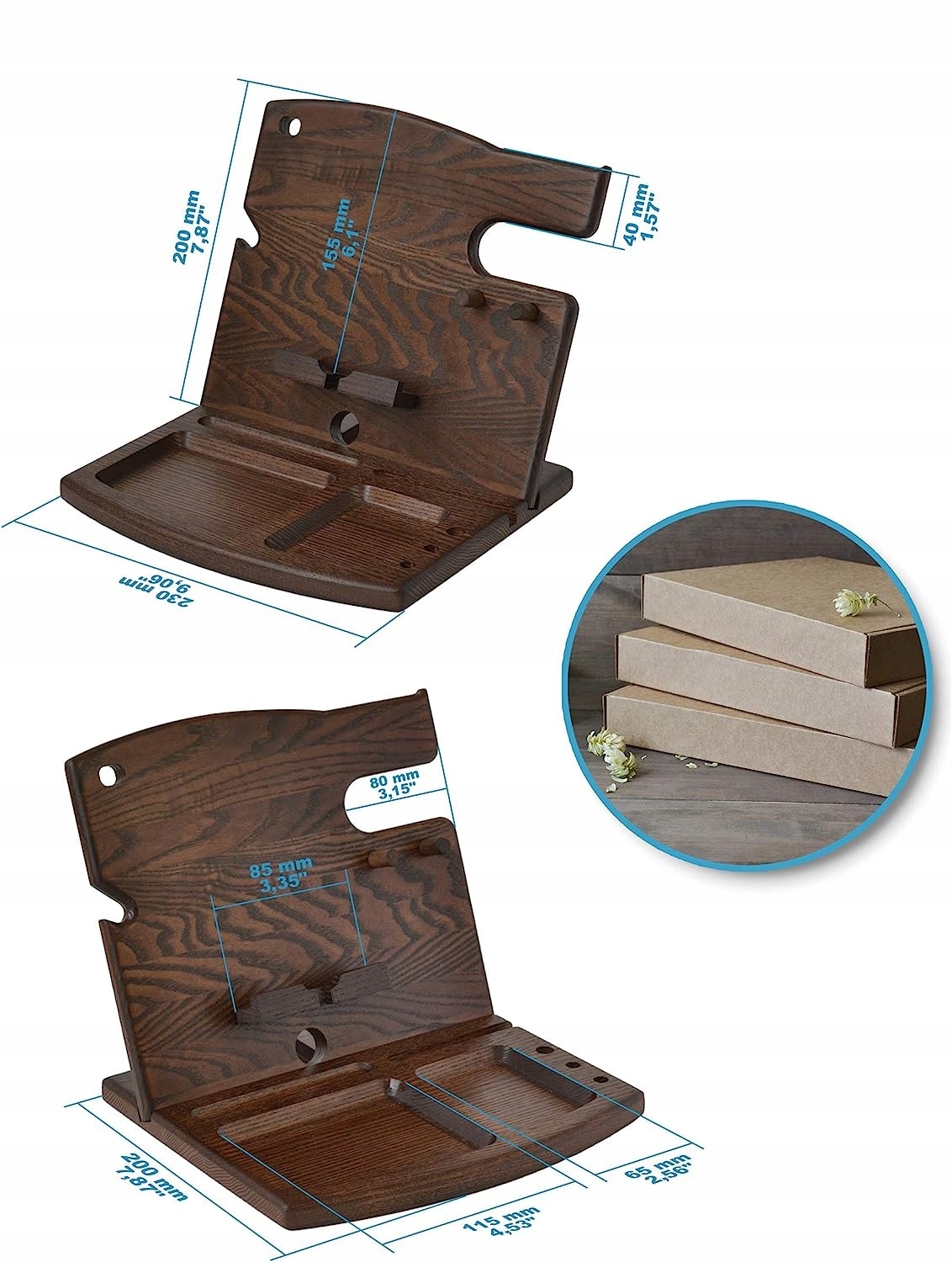 ORGANIZER NA BIURKO DREWNIANA PODSTAWKA Stacja dokująca NA TELEFON PREZENT Marka inny