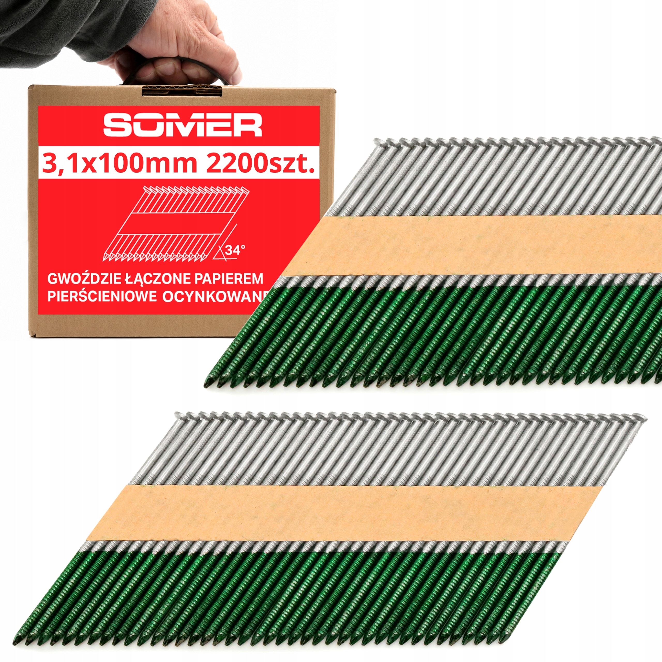 Hřebíky spojované papírem 34° pozinkované 3,1x100 mm 2200 ks pro hřebíkovačky