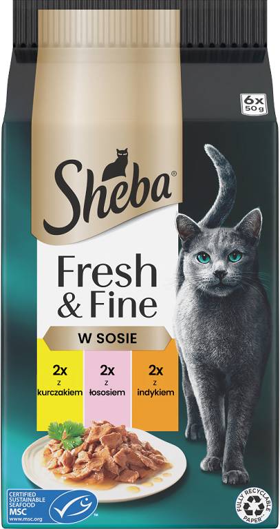 Sheba Fresh Fine mix kuřecí losos krůta v omáčce mokré krmivo pro kočky 6x50 g