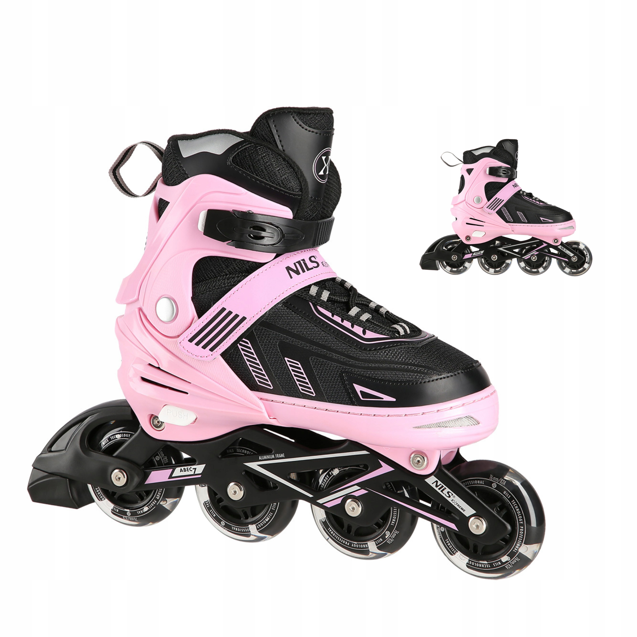 Kolečkové Brusle Fitness Brusle 2v1 Nastavitelné Led Růžové Velikost 35-38 Nils Extreme