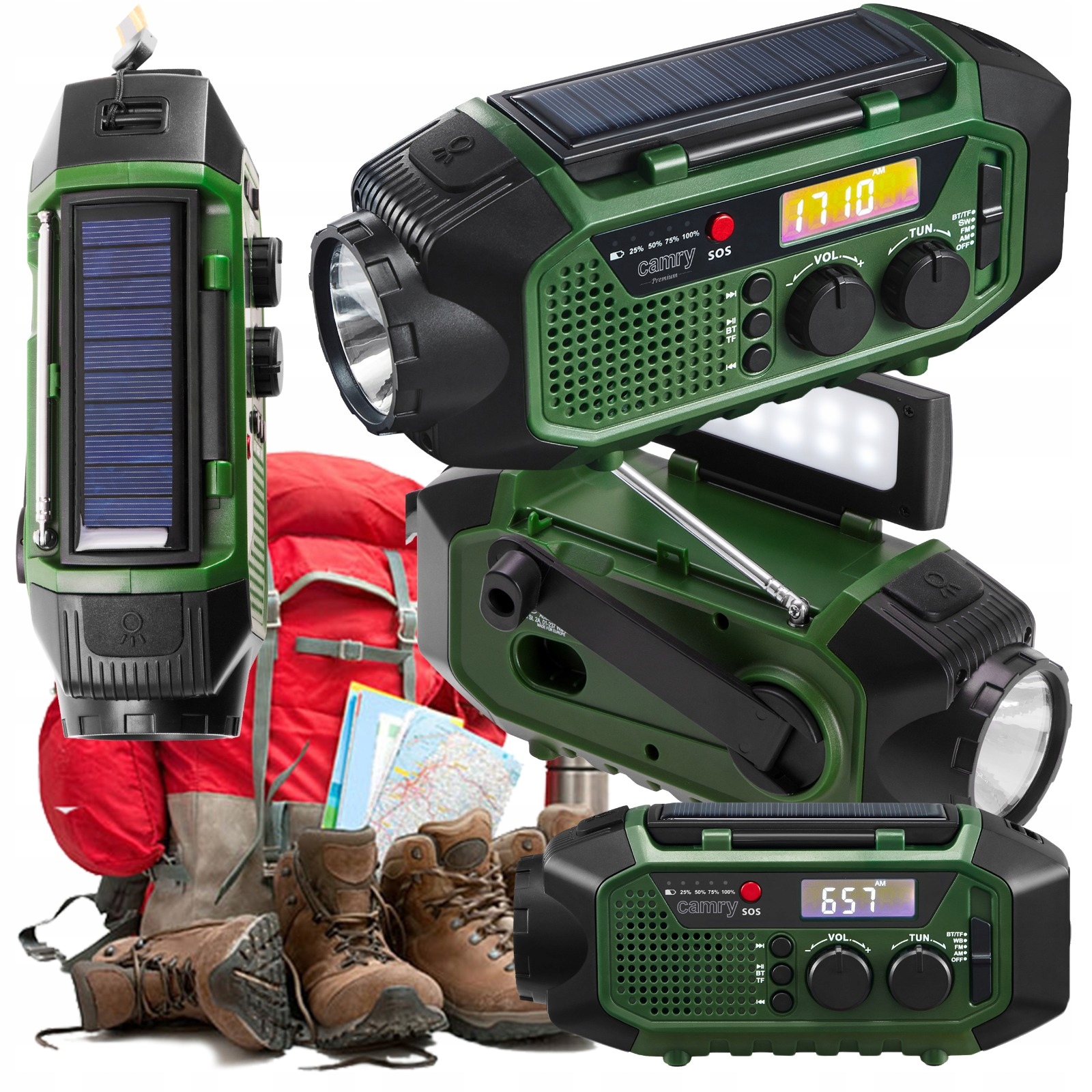 Fm Rádio Solární Nouzové Svítilna Dynamo Klika Powerbanka 4000 mAh Anténa