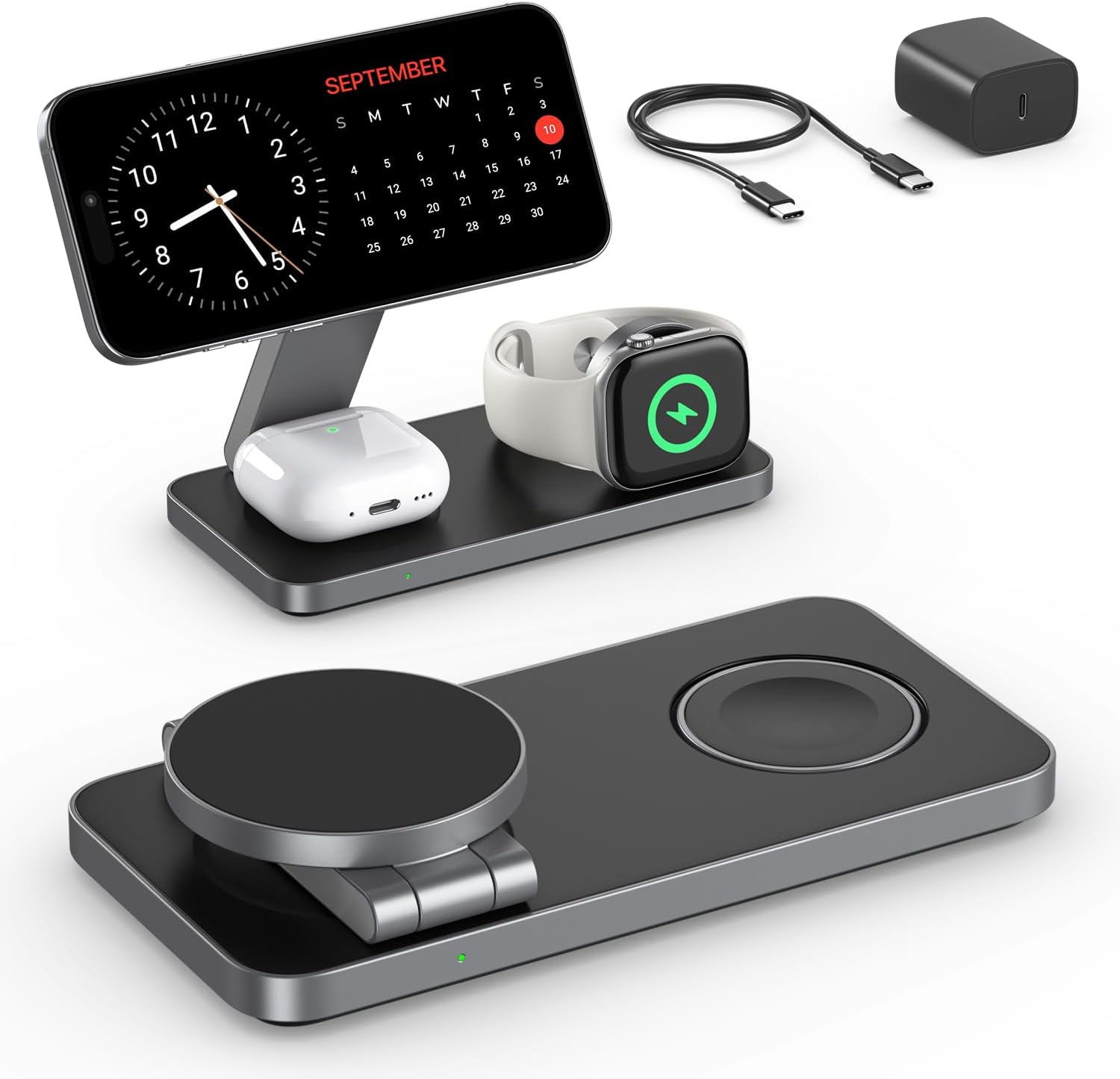 Ładowarka Indukcyjna Bezprzewodowa 15W Do Iphone Watch Airpods Składana