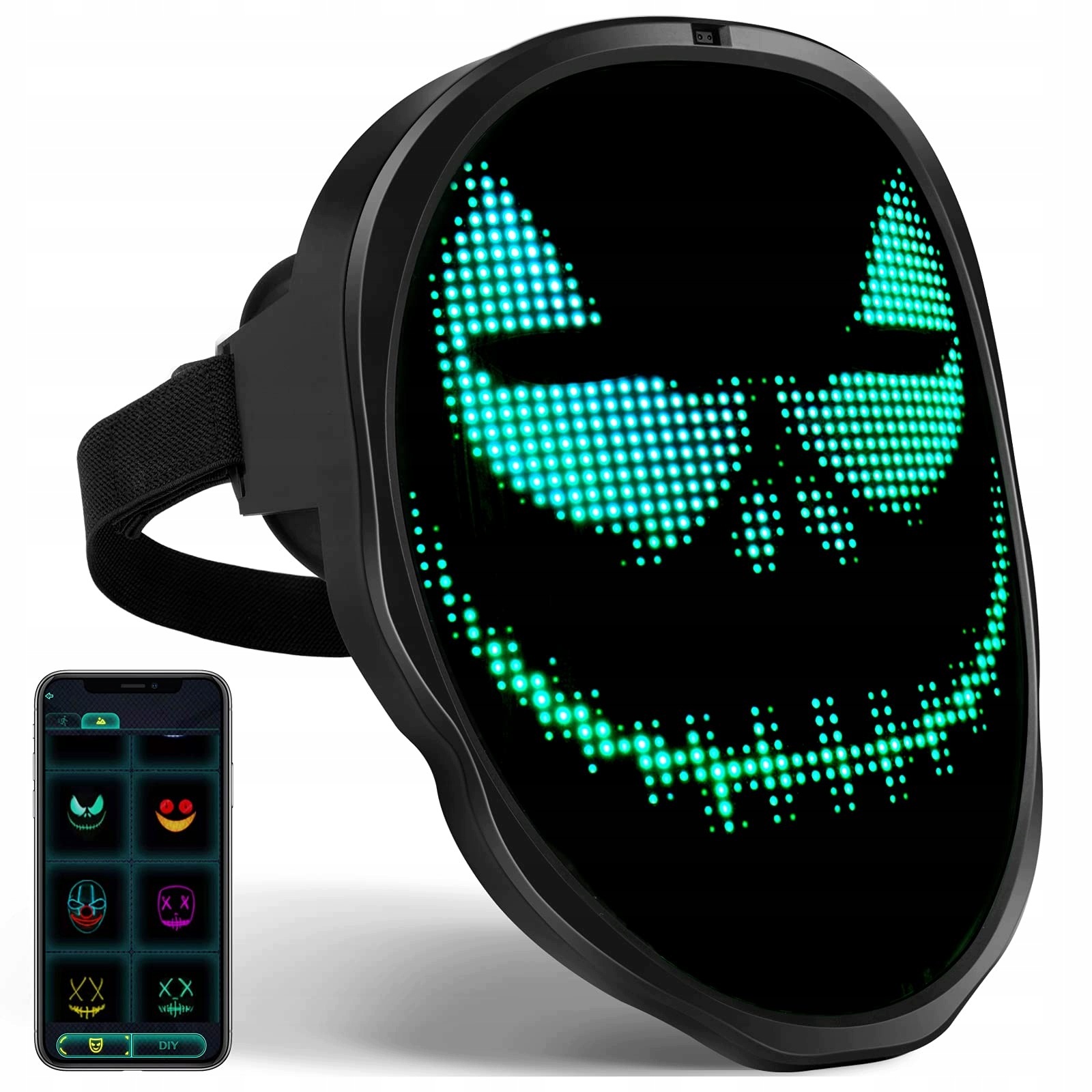 Led Maska Na Celý Obličej S Bluetooth Ovládáním – Halloween A Cosplay