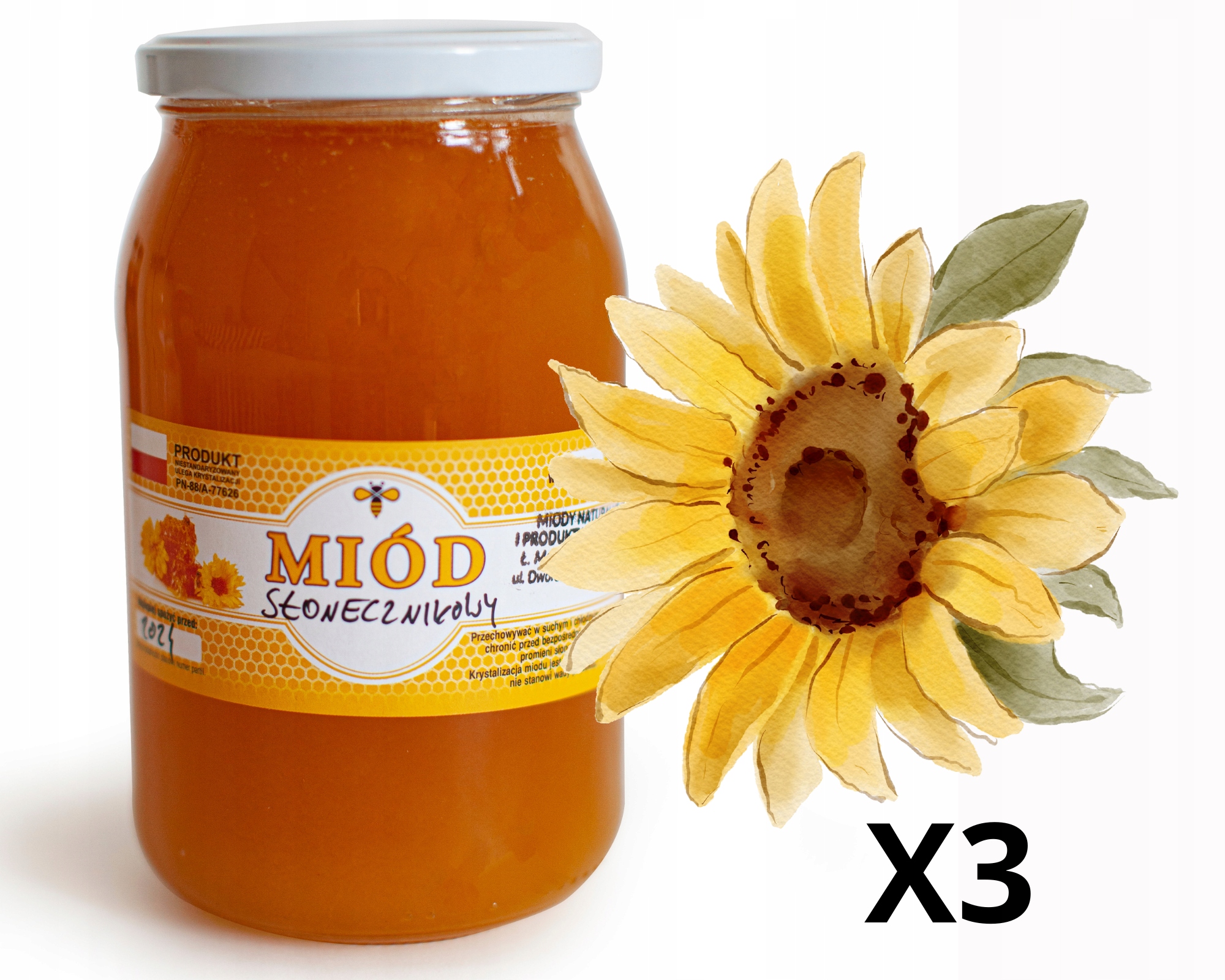 Levně Slunečnicový med 3x 1KG Vynikající chuť