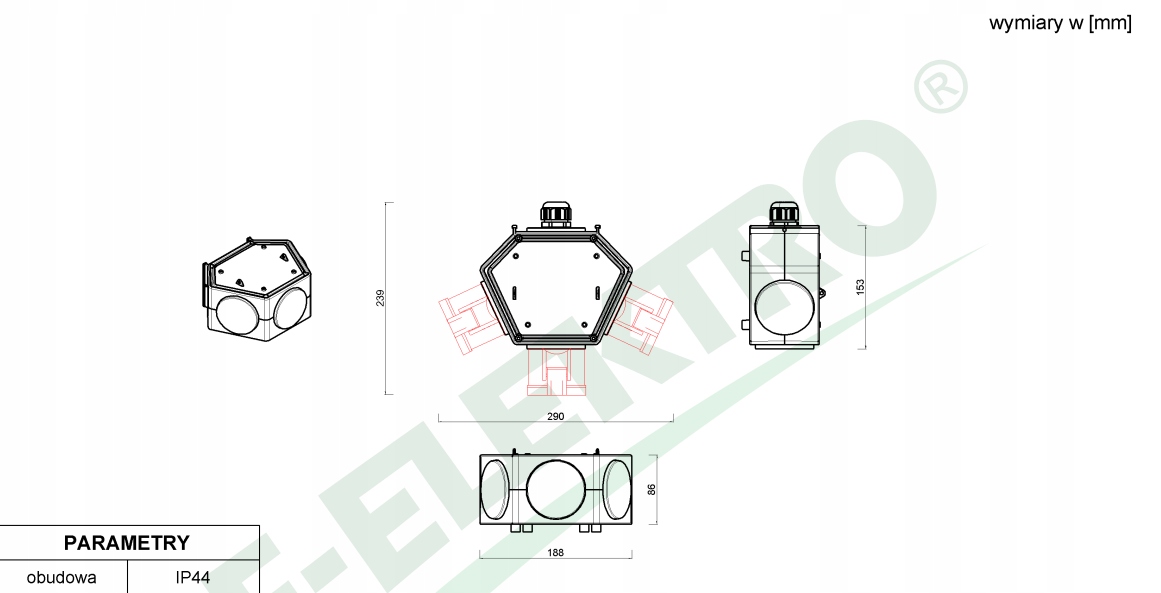 POLYBOX switchgear with 3x32A 5p sockets Rated current 1 A