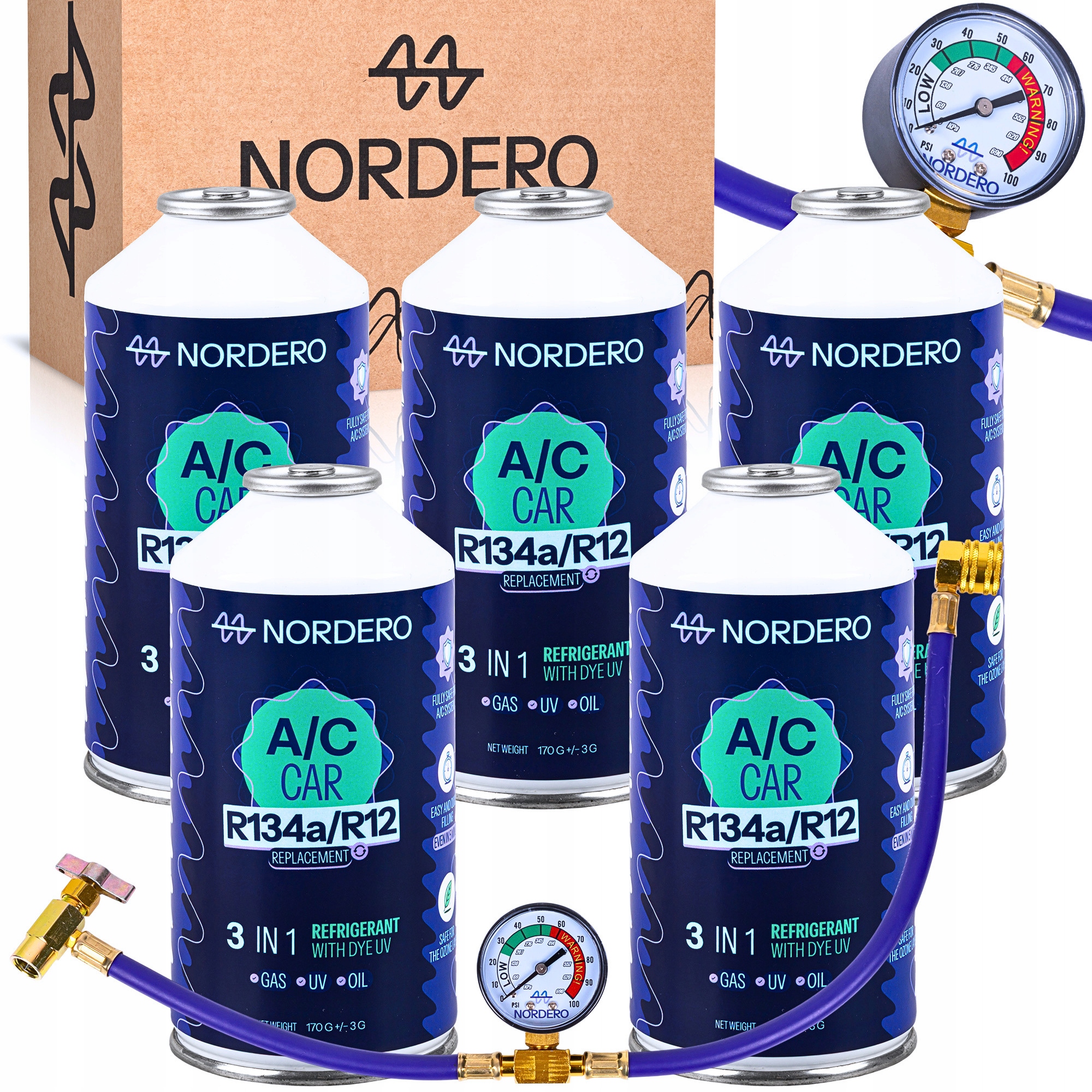 Sada Pro Naplňování Klimatizace Aut R134A 5x Plynové Chladivo Uv