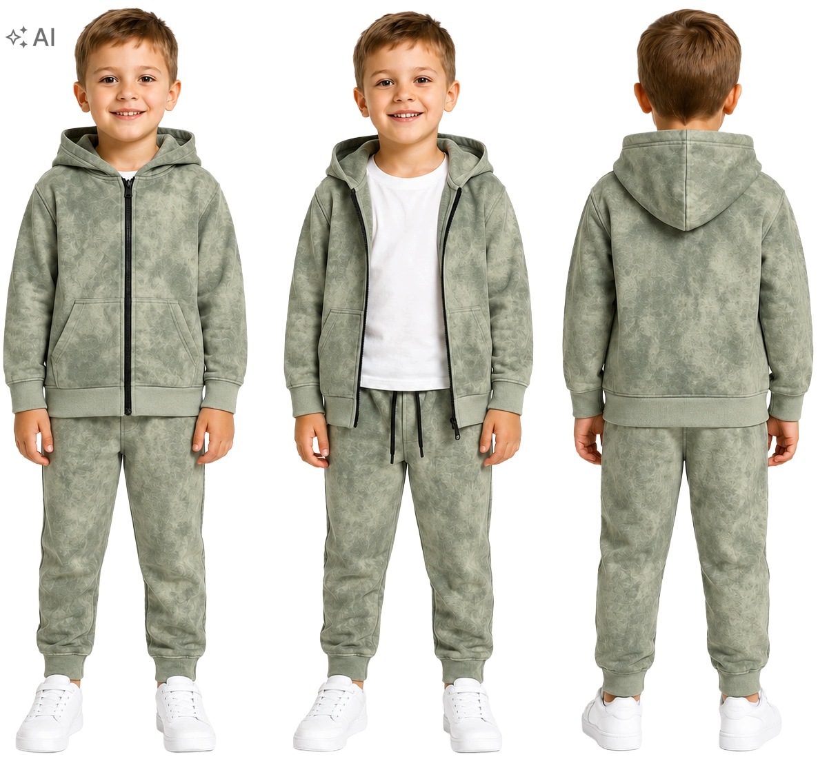 Dres chłopięcy, komplet sportowy khaki 3-cz. zestaw komplet dresowy 122/128