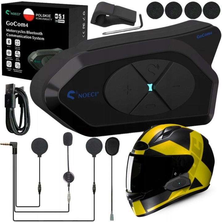 Interkom Motocyklowy Noeci GOCOM4 1200m Bluetooth Polski Lektor Radio Fm