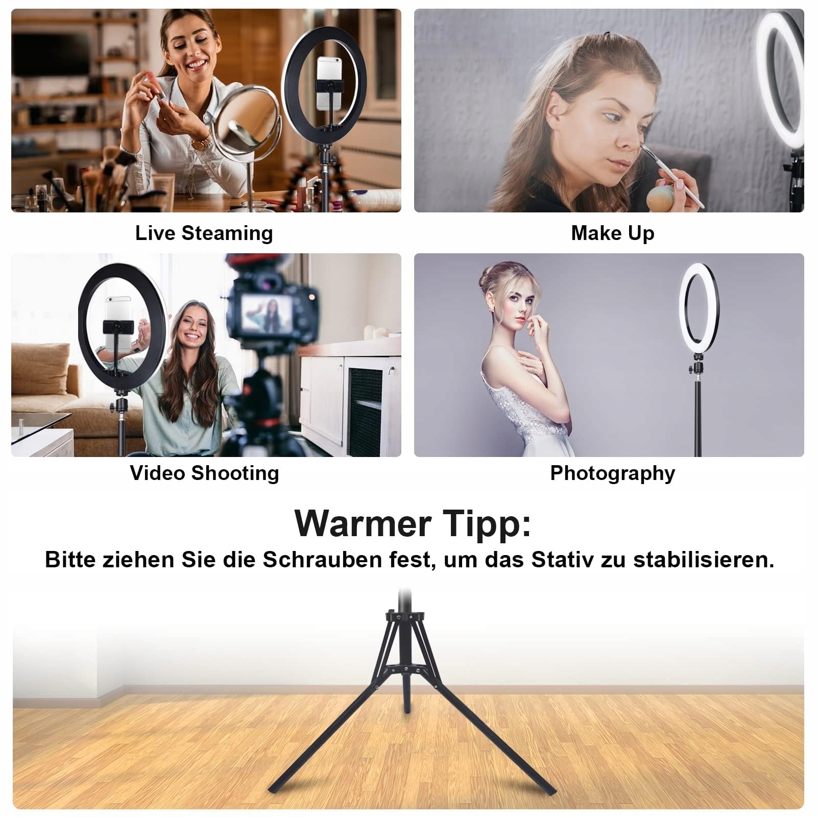 Herrfilk Lampa pierścieniowa 13 cali ze statywem RGB 3000-6000 K — miniatura 8