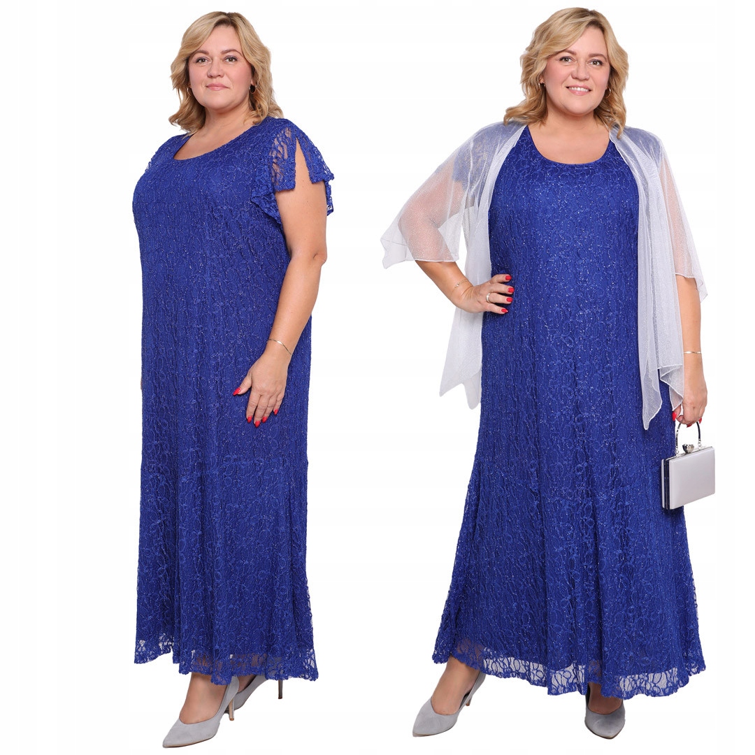 Dlouhé krajkové šaty modré 54