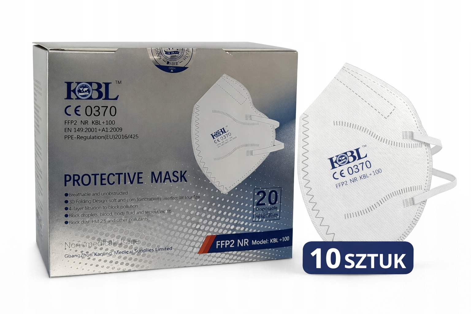 MASKA MASECZKA FFP2 ANTYWIRUSOWA 5 WARSTW BIAŁA KBL+100 CE0370 - 10 szt