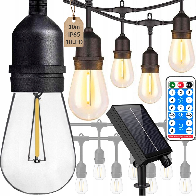 Solární Zahradní Girlanda 10 M Se Solárním Panelem, Vodotěsná, Celoroční