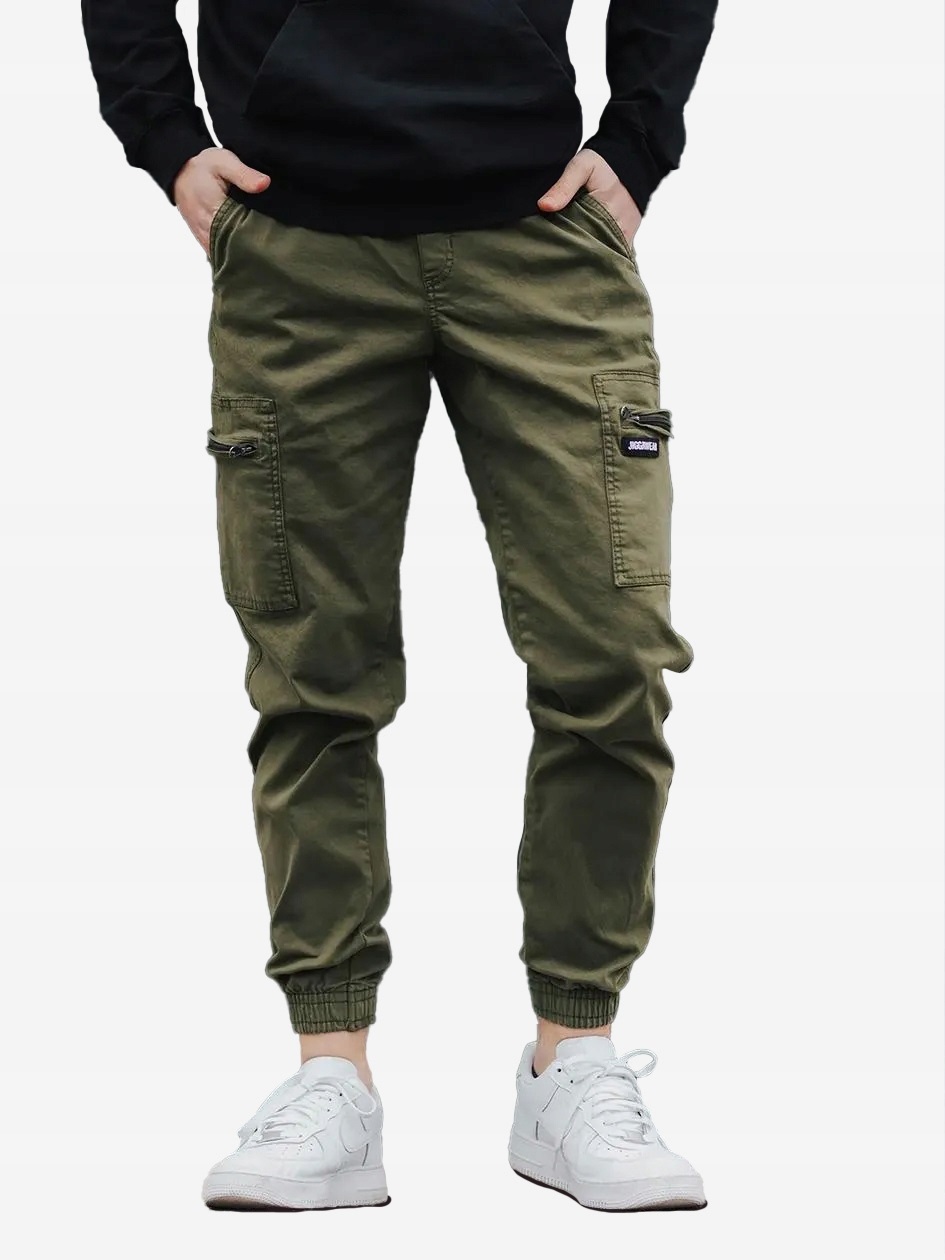 Pánské Látkové Kalhoty Kapsáče Jogger Oliva Khaki Jigga Wear Cargo XL
