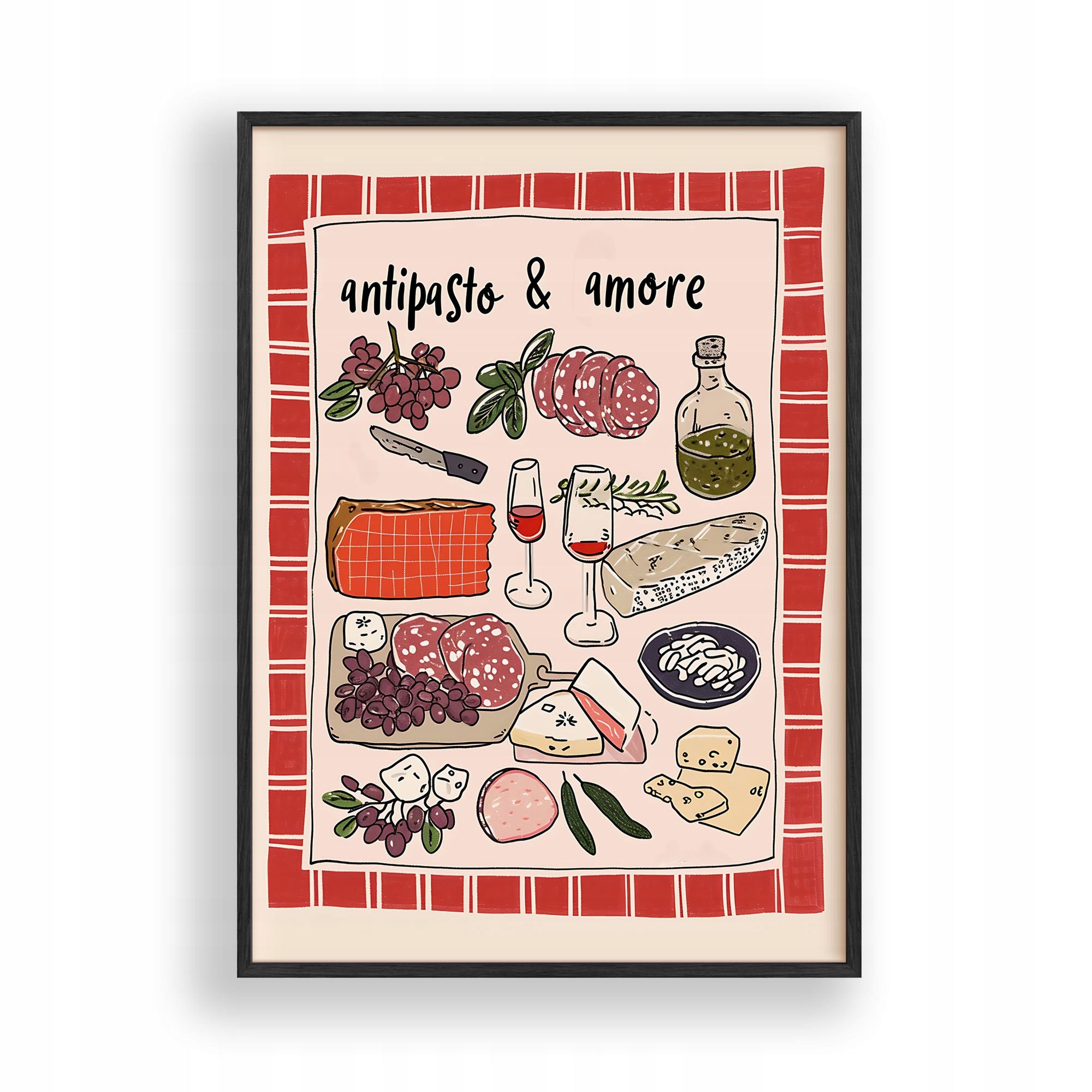 Obraz Antipasto Italské Plakát Rámeček Dřevěný Černý 30x42 cm