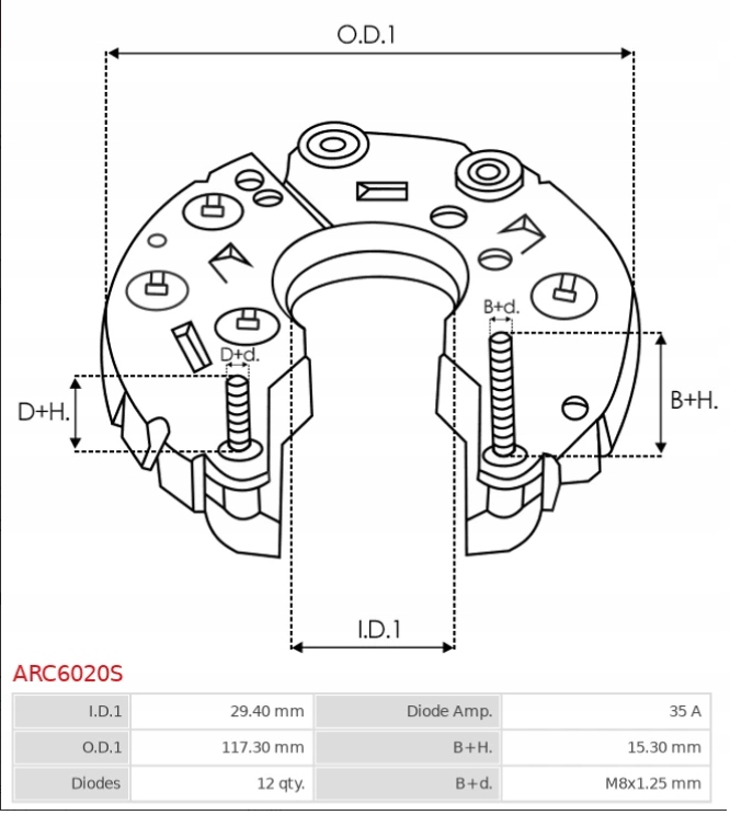 Mostek diodowy alternatora ARC6020S Numer katalogowy części ARC6020S
