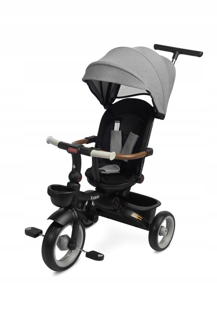 Rowerek trójkołowy Saber Grey z regulowaną rączką i obrotowym fotelikiem