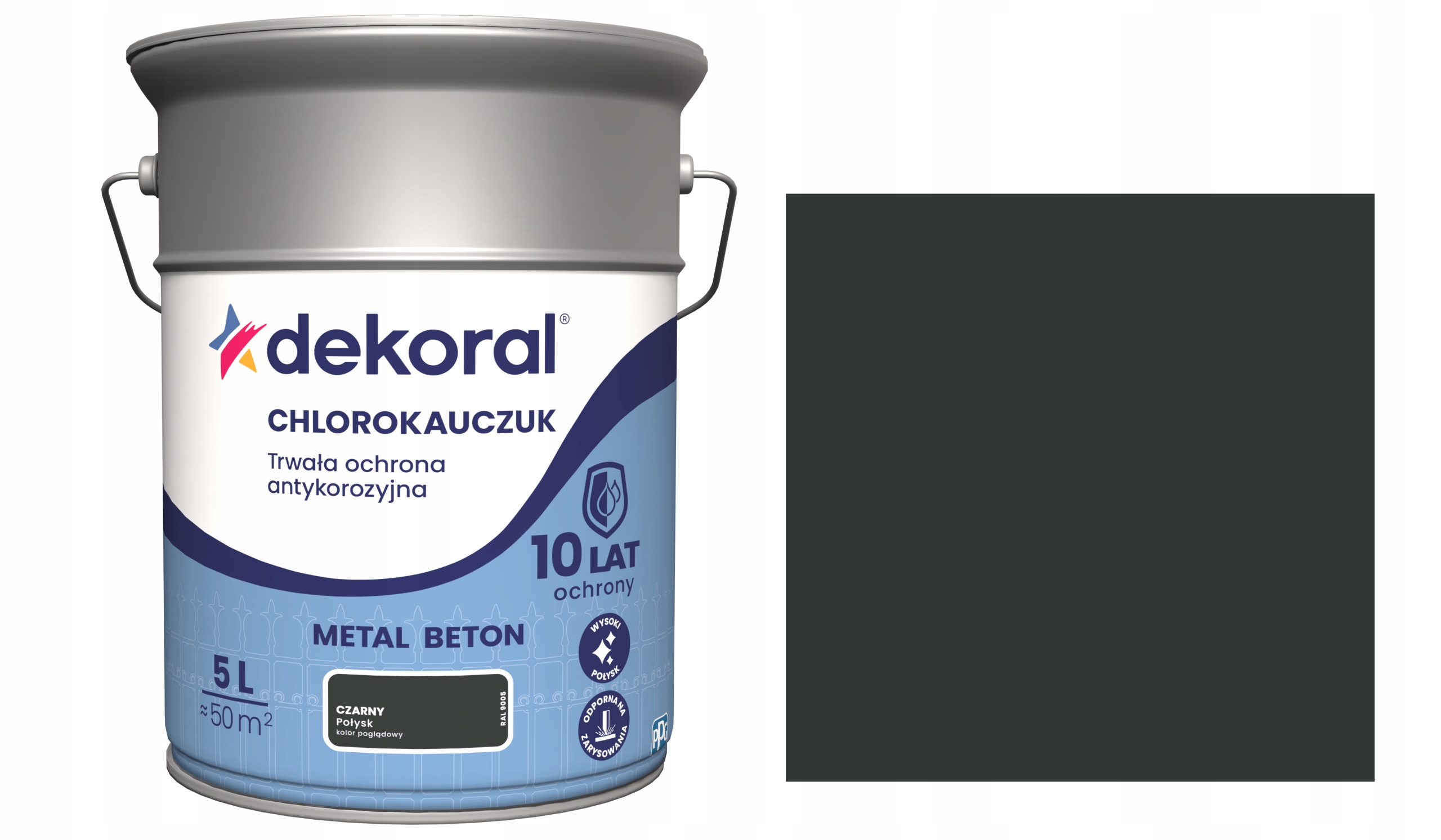 Dekoral Chlorokaučuk Na Kov A Betonu 5L Černý RAL9005 Lesk