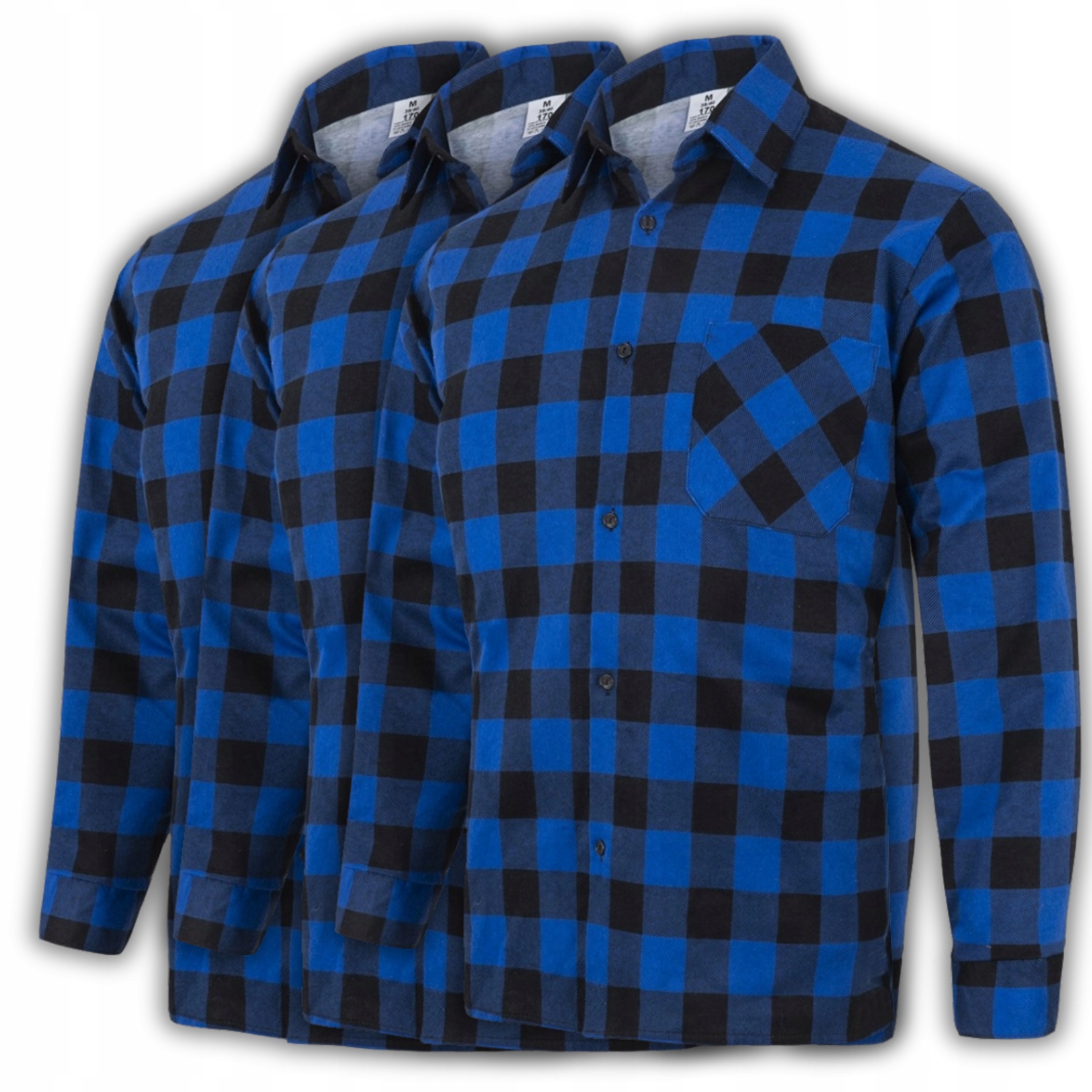 3x Pánská bavlněná flanelová košile s mřížkou, klasická, praktická